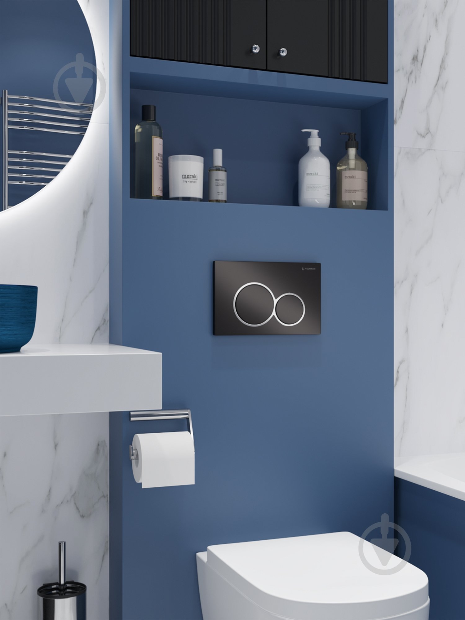 Комплект Helmken 102372V84Y 4 в 1 унітаз із сидінням Slim Duroplast/Soft-close + інсталяція з кнопкою (чорний мат) - фото 9