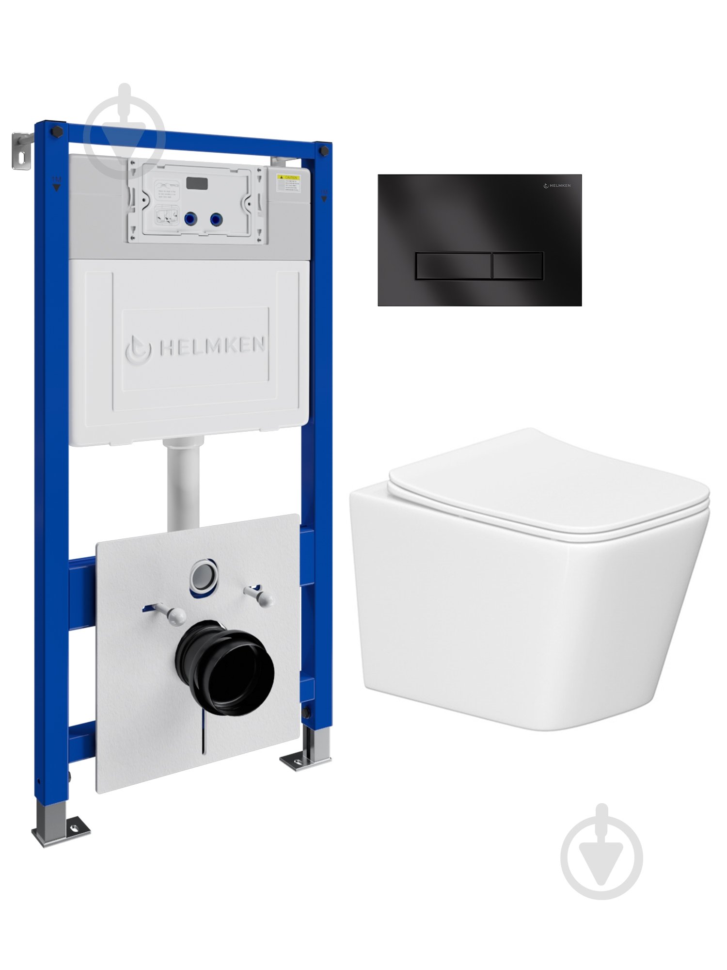 Комплект Helmken 35120001 4 в 1: підвісний унітаз із сидінням Slim Duroplast/Soft-close + інсталяція з вузькою кнопк - фото 1