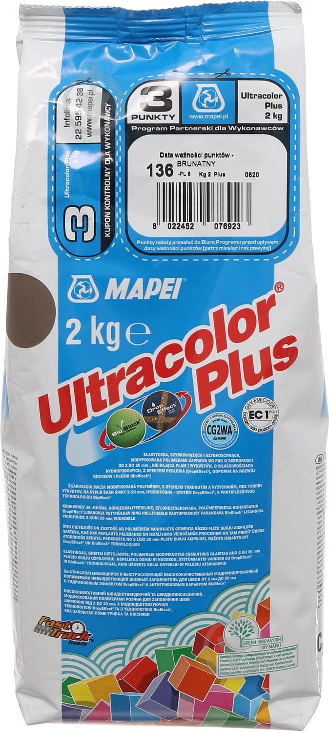 Затирка для плитки Mapei Ultracolor Plus 136 2 кг иловый - фото 1