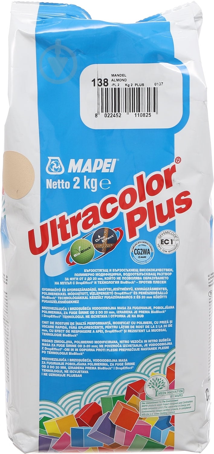 Затирка для плитки Mapei Ultracolor Plus 138 2 кг миндальный - фото 1
