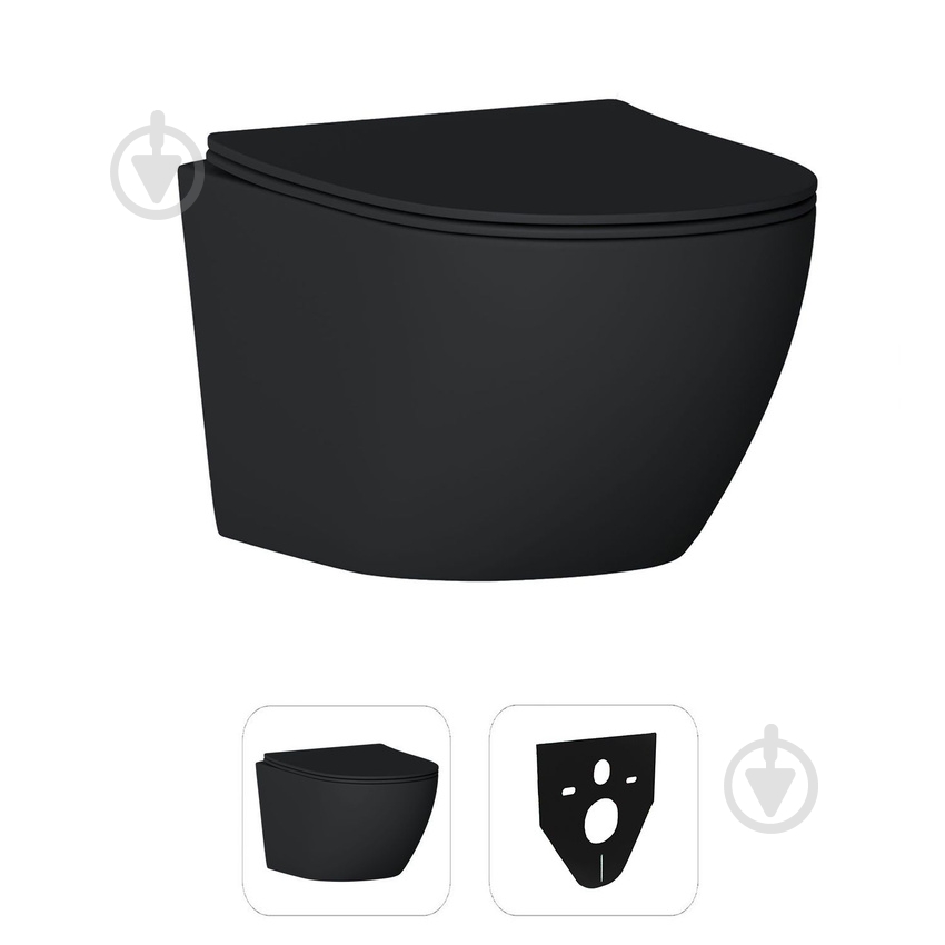 Унитаз подвесной Helmken 35103001B 2 в 1 с сиденьем Soft Сlose/EasyOff дюропласт + шумоизоляция, черный матовый - фото 1 Унитаз подвесной Helmken 35103001B 2 в 1 с сиденьем Soft Сlose/EasyOff дюропласт + шумоизоляция, черный матовый - фото 1