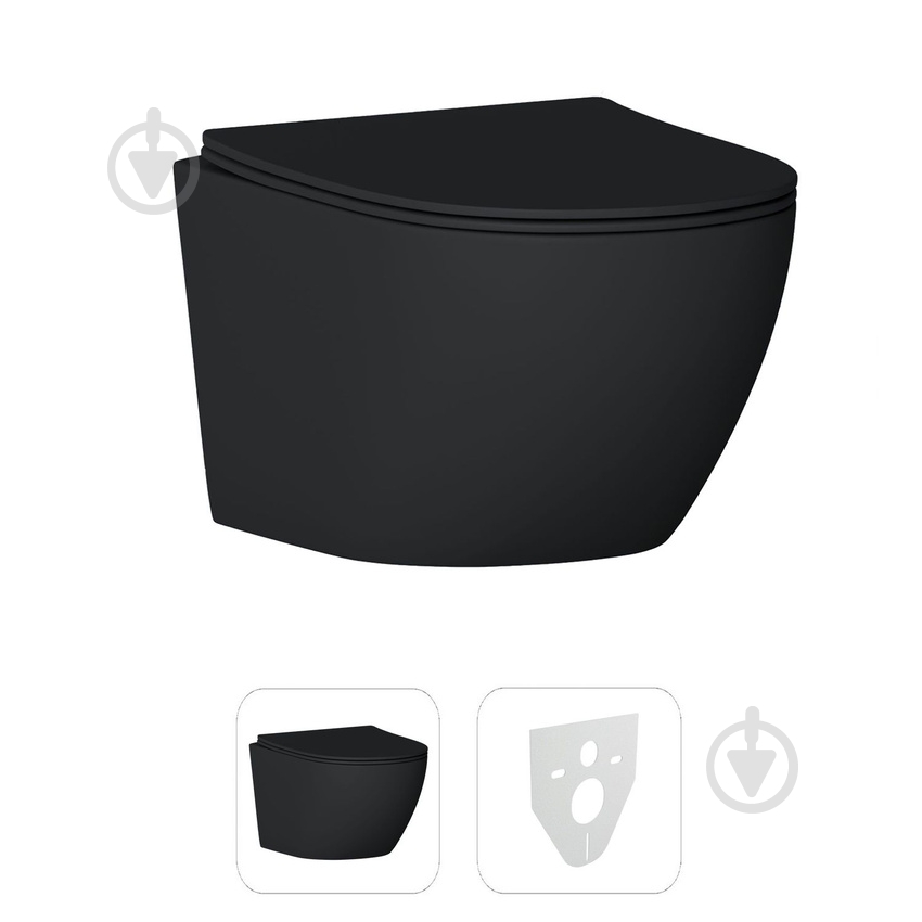 Унитаз подвесной Helmken 35103001B 2 в 1 с сиденьем Soft Сlose/EasyOff дюропласт + шумоизоляция, черный - фото 1 Унитаз подвесной Helmken 35103001B 2 в 1 с сиденьем Soft Сlose/EasyOff дюропласт + шумоизоляция, черный - фото 1