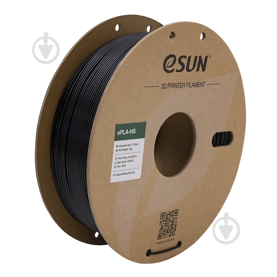 Пластик для 3D-принтера Esun eSUN ePLA+HS 1,75 мм 1 кг черный - фото 1 Пластик для 3D-принтера Esun eSUN ePLA+HS 1,75 мм 1 кг черный - фото 1