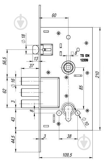 Дверной замок входной Kale 252 R никель - фото 3
