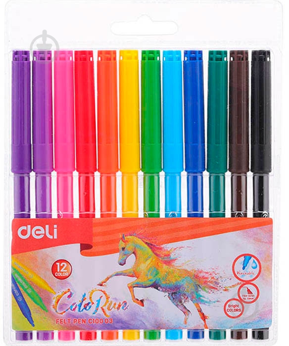 Фломастеры Color Run 12 шт. EС10003 Deli - фото 1