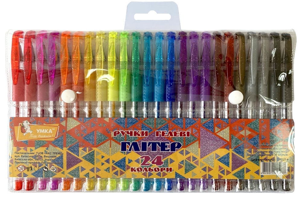 Набір ручок гелевих Умка Glitter 24 шт. ГР49 - фото 1