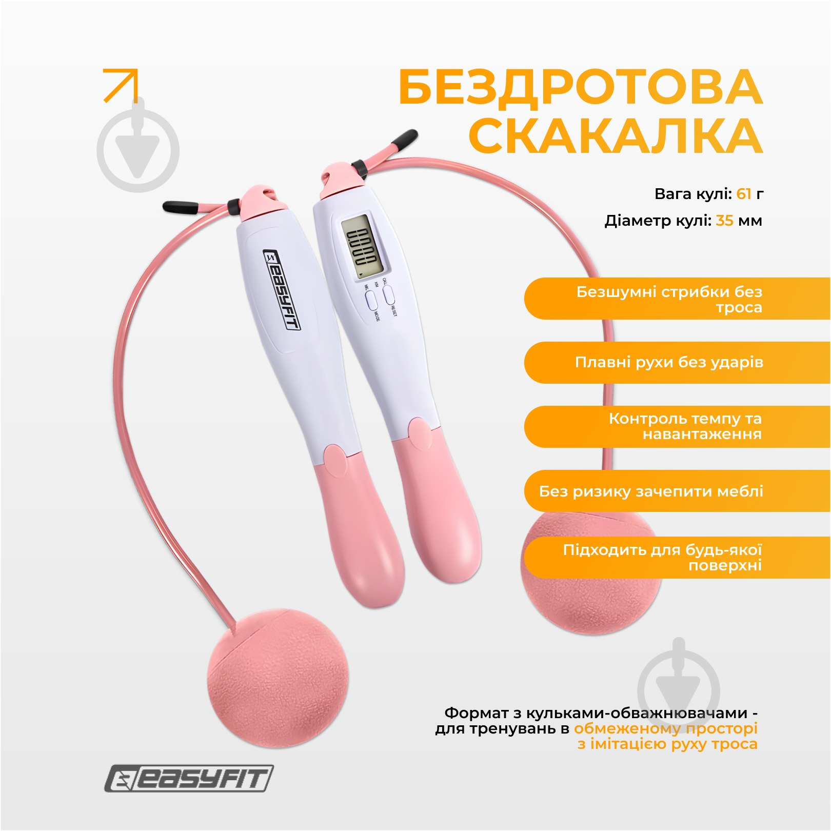 Скакалка EasyFit без шнура TwinRope 2,8 м белый с розовым - фото 3 Скакалка EasyFit без шнура TwinRope 2,8 м белый с розовым - фото 3
