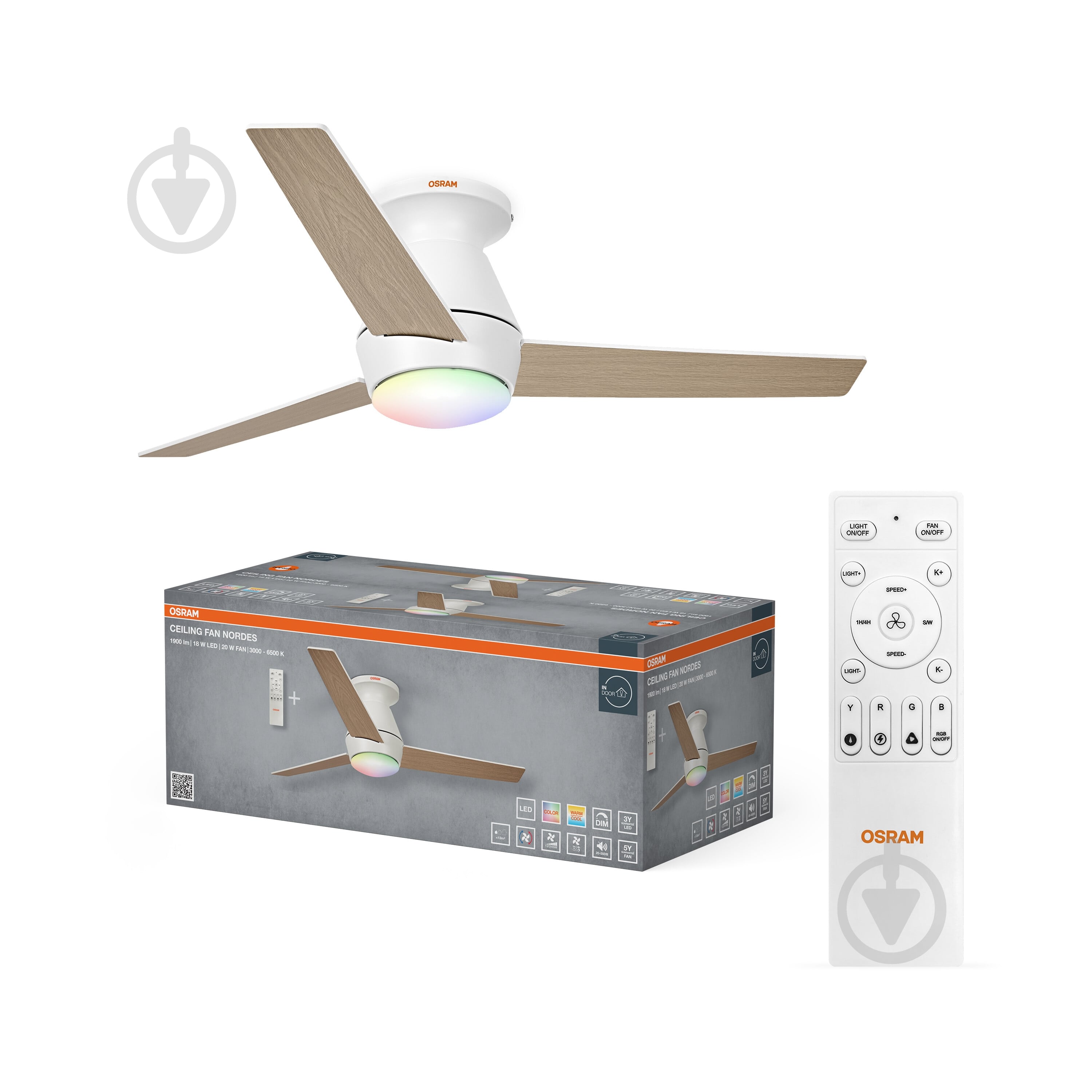 Люстра-вентилятор Osram Ceiling RGB DIM 18 Вт білий/дерево FAN NORDES - фото 1