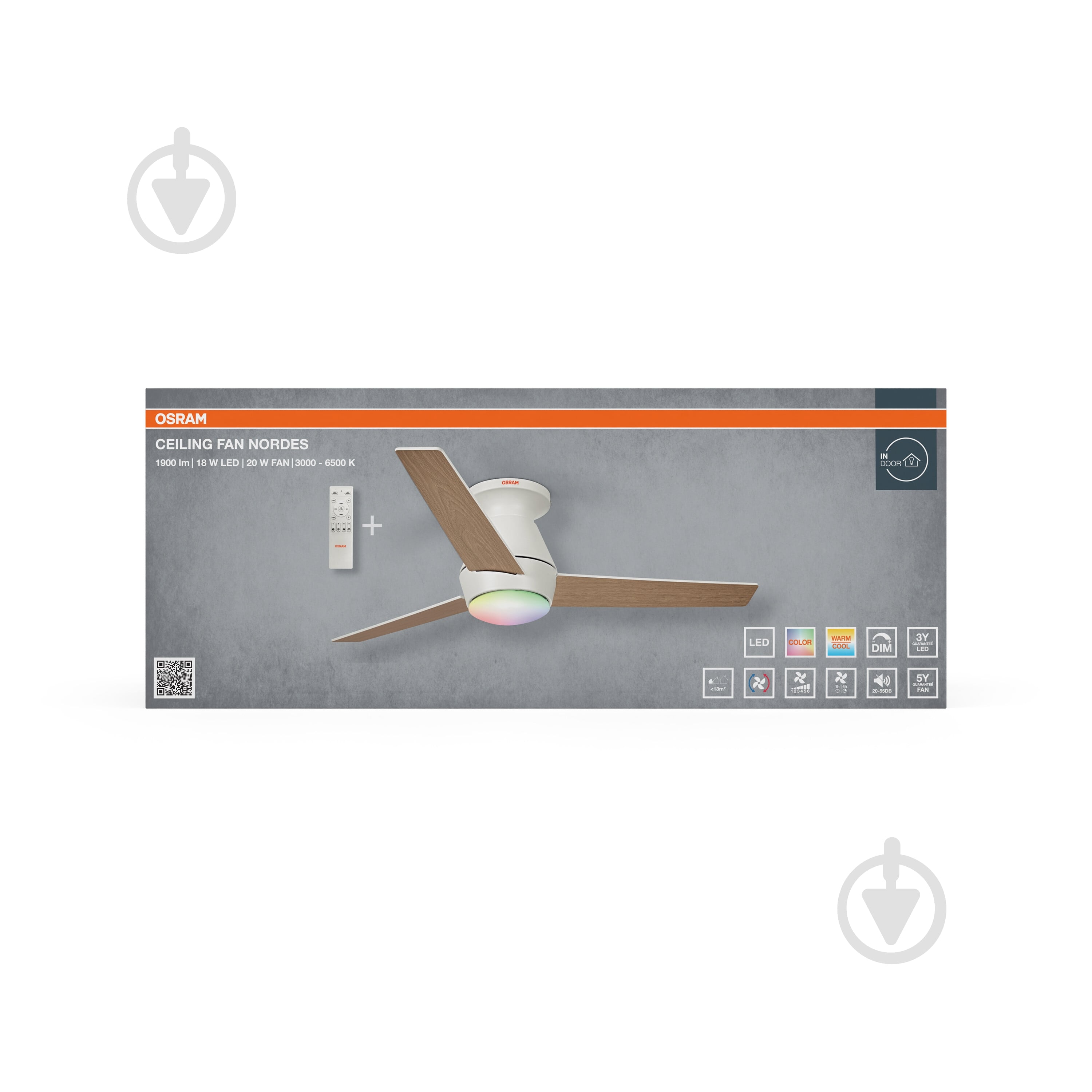 Люстра-вентилятор Osram Ceiling RGB DIM 18 Вт білий/дерево FAN NORDES - фото 22