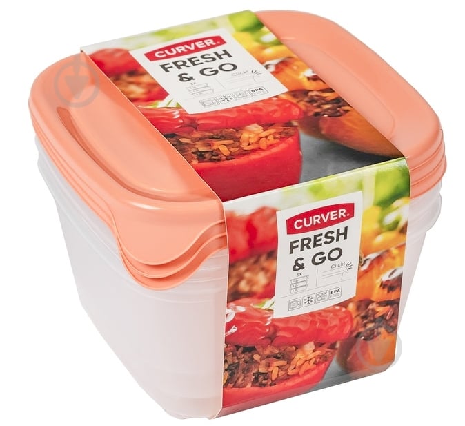 Набір контейнерів для харчових продуктів Curver Fresh & Go 3х1,2 л персиковий - фото 1