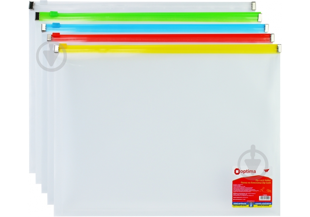 Папка с zip-замком А4 прозрачная ассорти Optima O35544 - фото 1