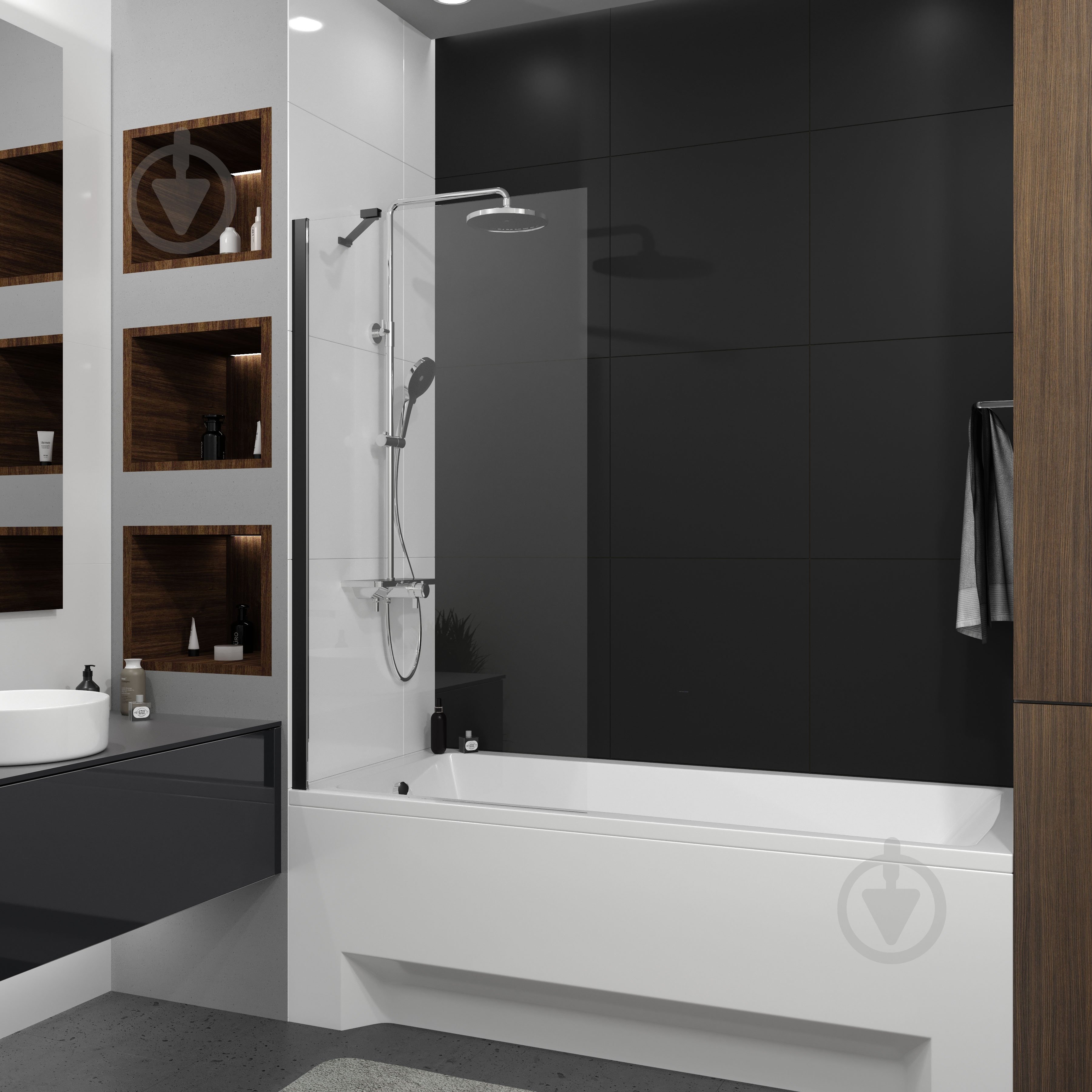 Шторка для ванны Koller Pool Proxima 800х1500 мм black matt, скло 8 мм clear - фото 2 Шторка для ванны Koller Pool Proxima 800х1500 мм black matt, скло 8 мм clear - фото 2