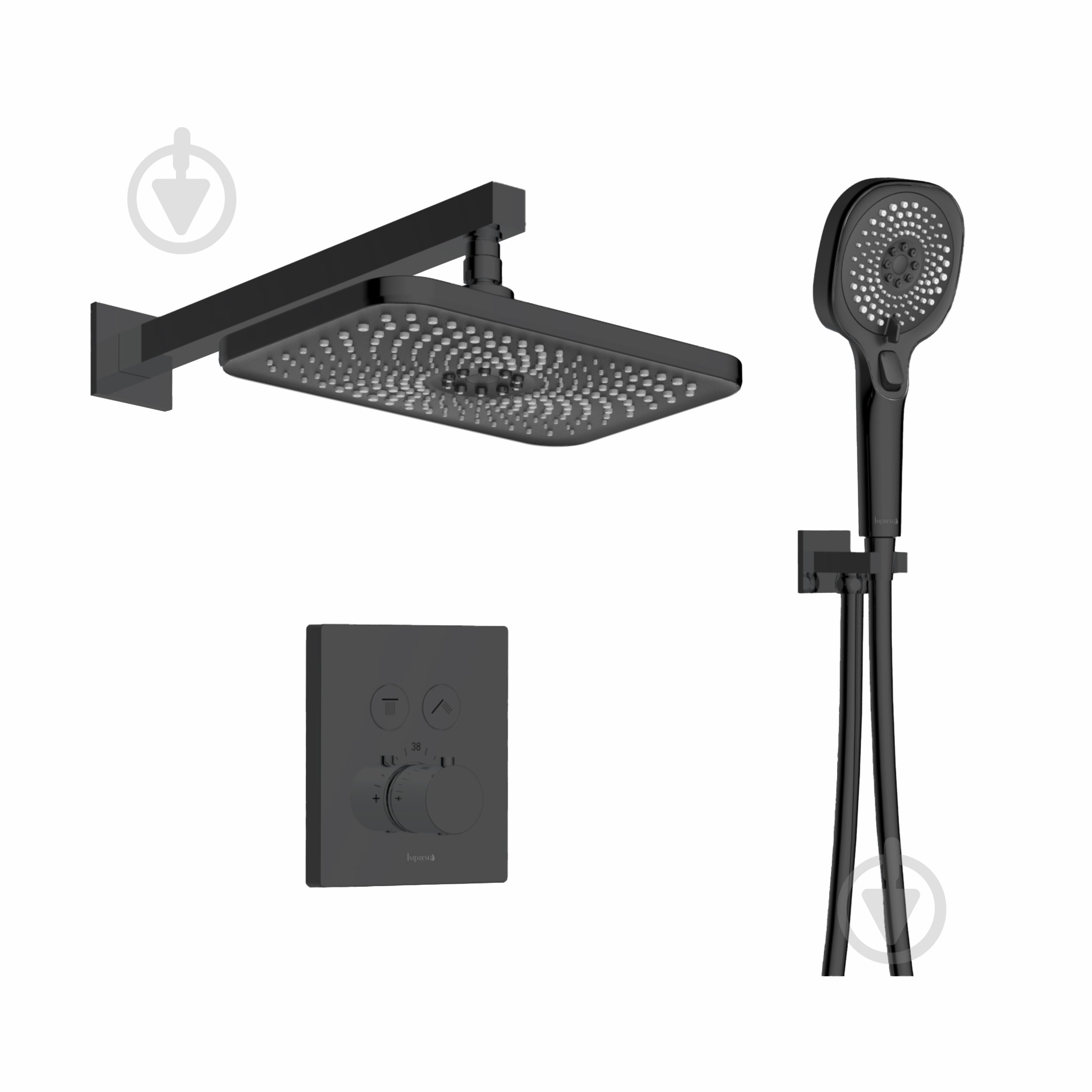 Душевая система скрытого монтажа Imprese CENTRUM EQ (термостат 2 функции, кнопки переключения, душ 280*190мм) черная - фото 1 Душевая система скрытого монтажа Imprese CENTRUM EQ (термостат 2 функции, кнопки переключения, душ 280*190мм) черная - фото 1