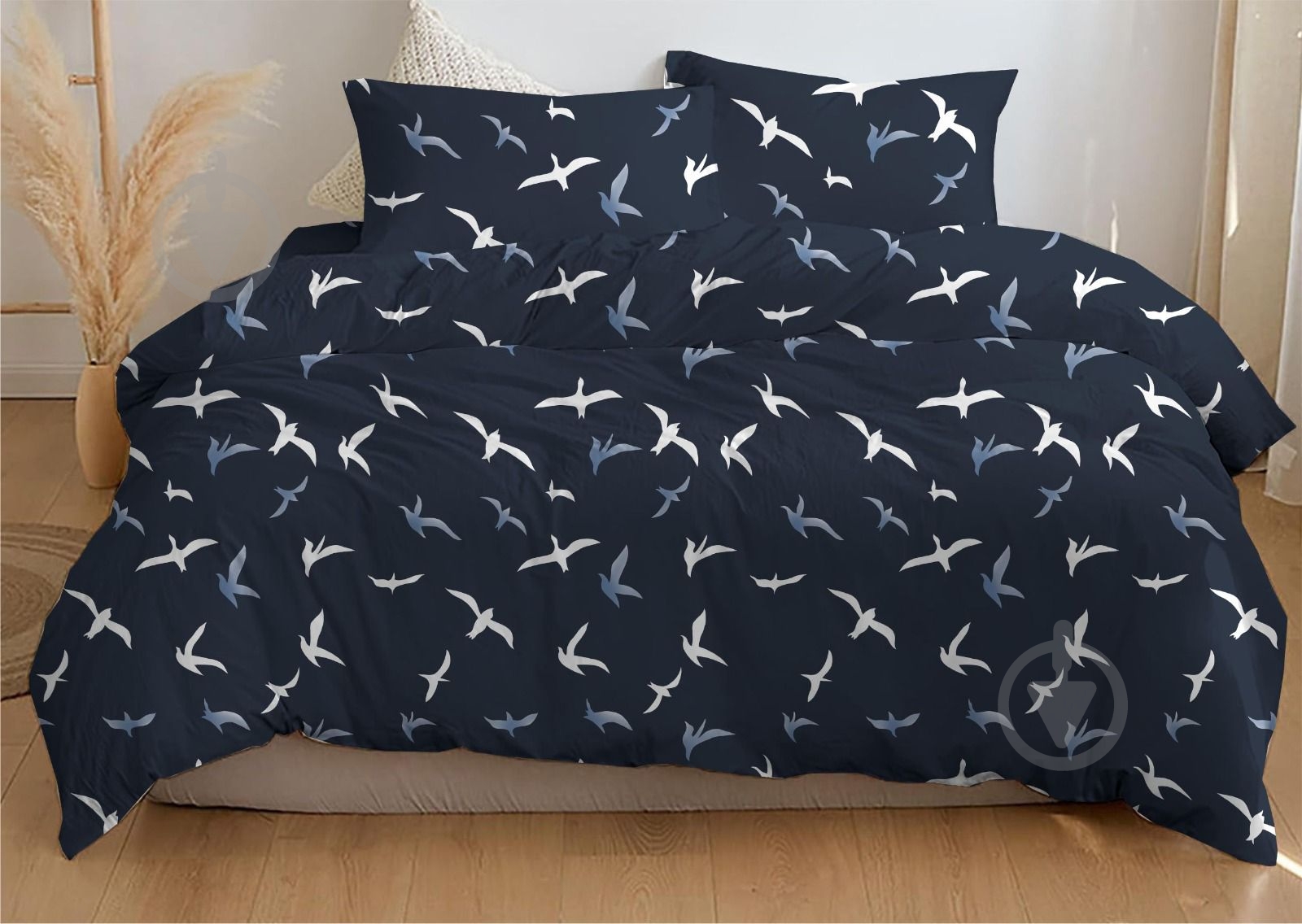 Пододеяльник Birds on blue Front 145x210 см темно-синий Zastelli - фото 1