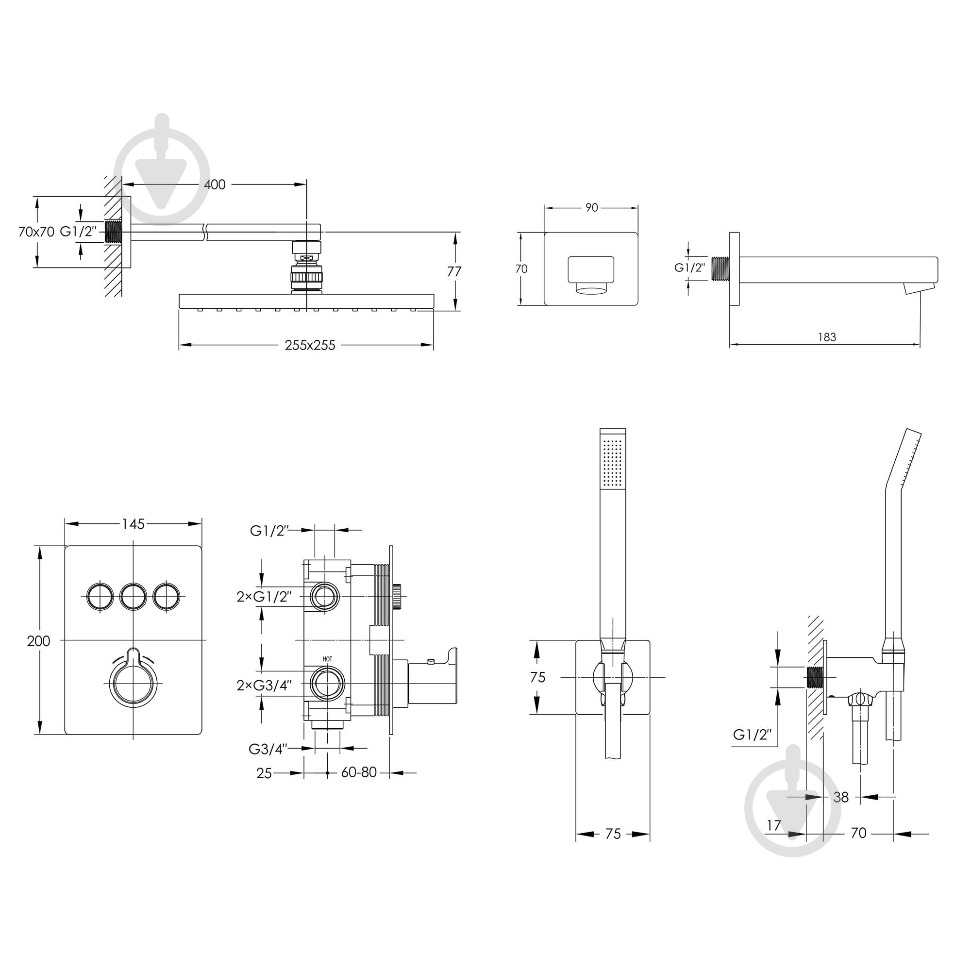 Душевая система скрытого монтажа Imprese с термостатом SMART CLICK ZMK101901231, черный - фото 2