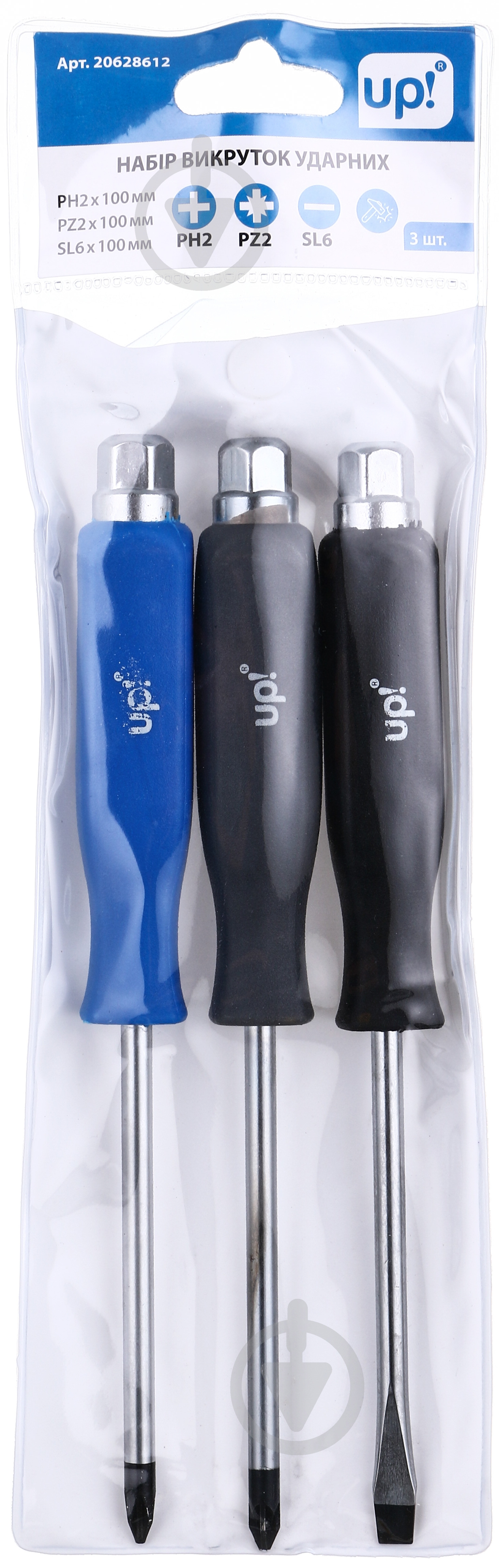 Набор отверток ударных UP! (Underprice) 3 шт. PH1+PZ1+SL65x100 мм UP-SET-IMP-3-100 - фото 8