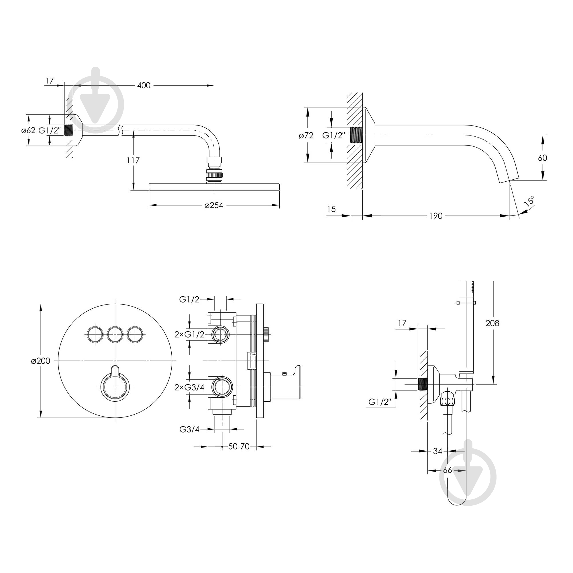 Душова система прихованого монтажу Imprese з термостатом SMART CLICK ZMK101901227, чорний - фото 2 Душова система прихованого монтажу Imprese з термостатом SMART CLICK ZMK101901227, чорний - фото 2