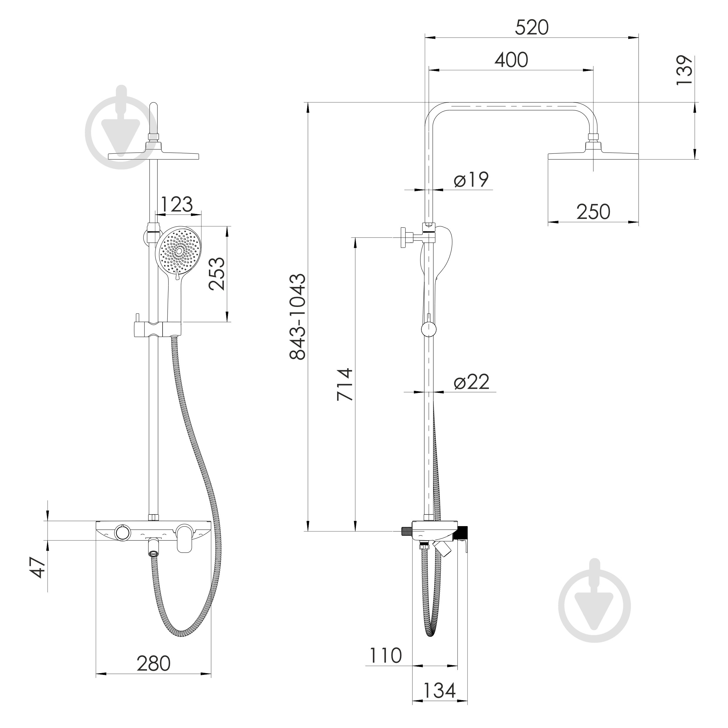 Душова система Imprese MODUS D (змішувач для душа, душ d250 мм, лійка 3 режими, шланг 1500 мм PVC), чорний м - фото 2 Душова система Imprese MODUS D (змішувач для душа, душ d250 мм, лійка 3 режими, шланг 1500 мм PVC), чорний м - фото 2