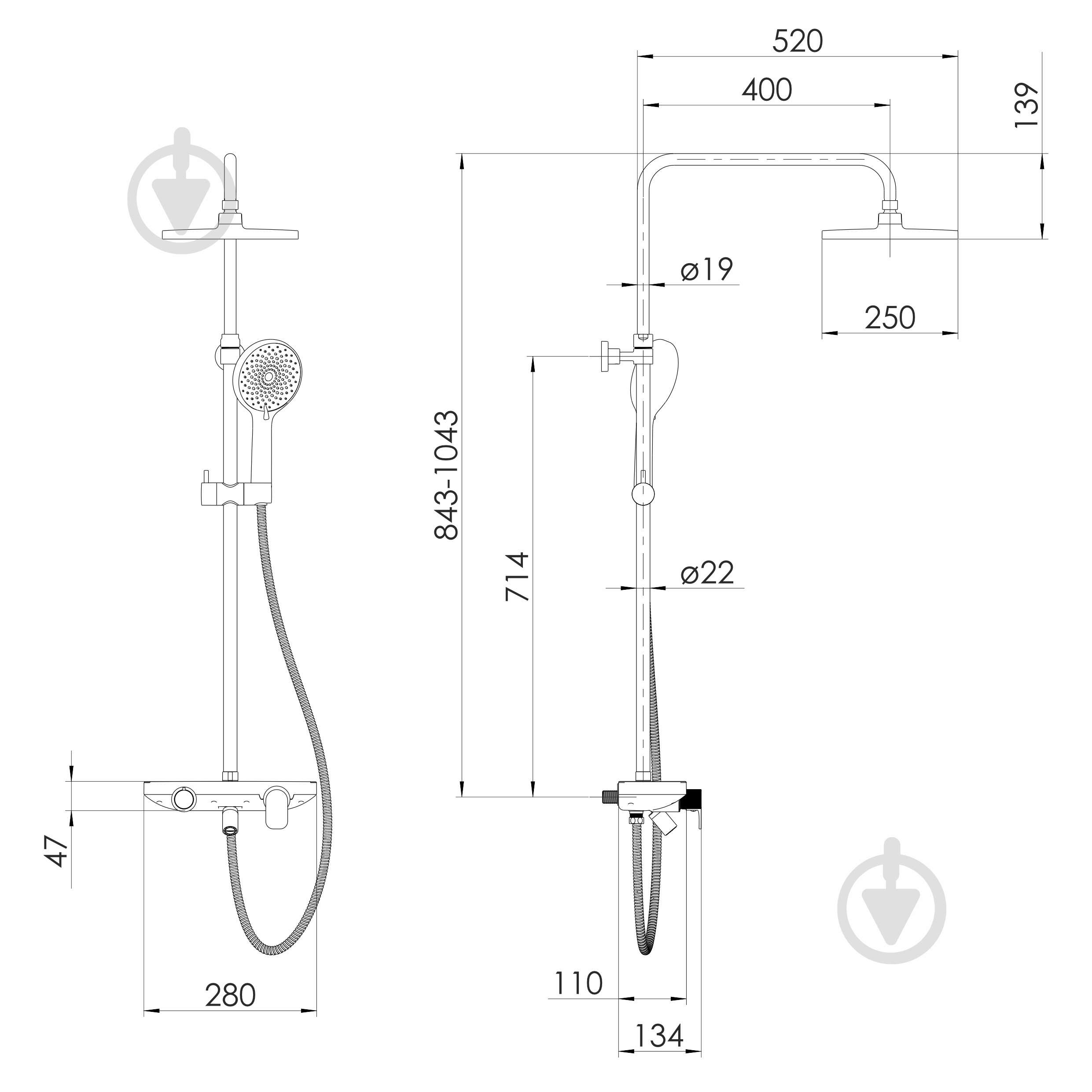 Душова система Imprese MODUS D (змішувач для душа, душ d250 мм, лійка 3 режими, шланг 1500 мм PVC), хром - фото 2 Душова система Imprese MODUS D (змішувач для душа, душ d250 мм, лійка 3 режими, шланг 1500 мм PVC), хром - фото 2