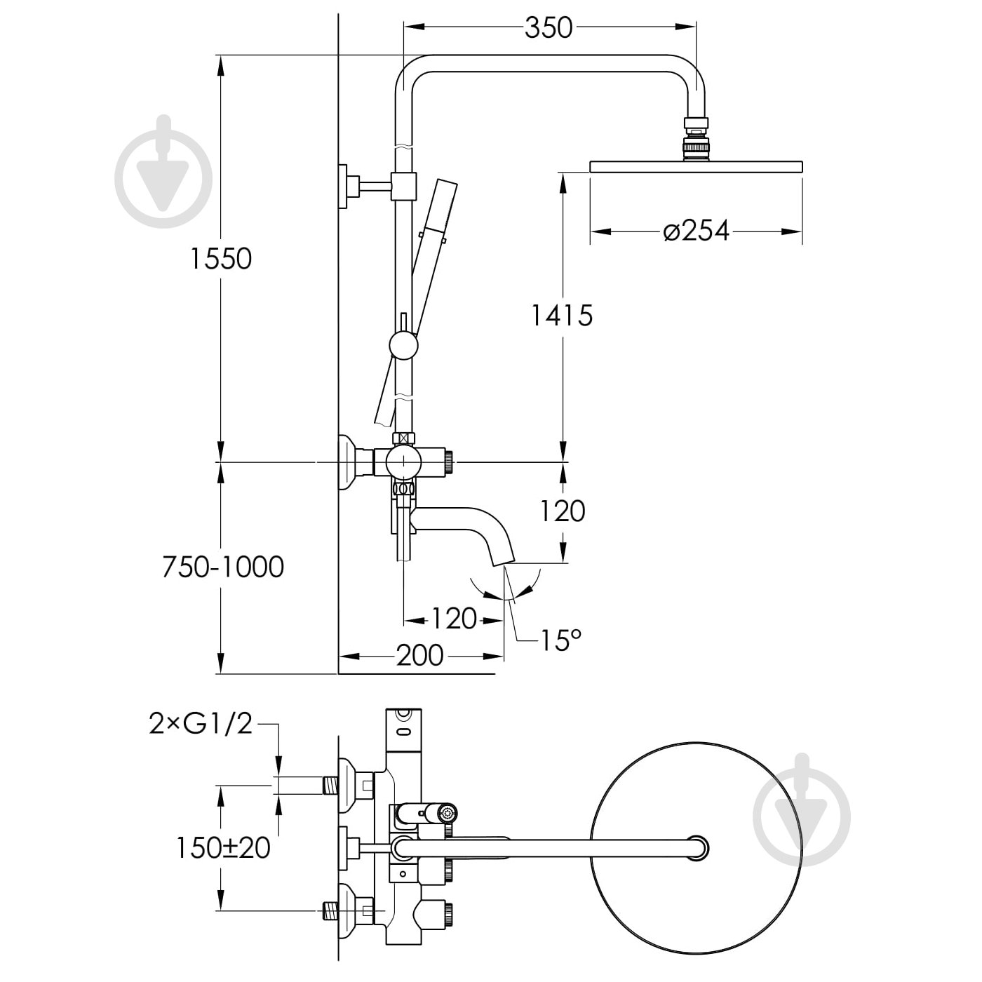 Душевая система Imprese с термостатом SMART CLICK ZMK101901209, хром - фото 2