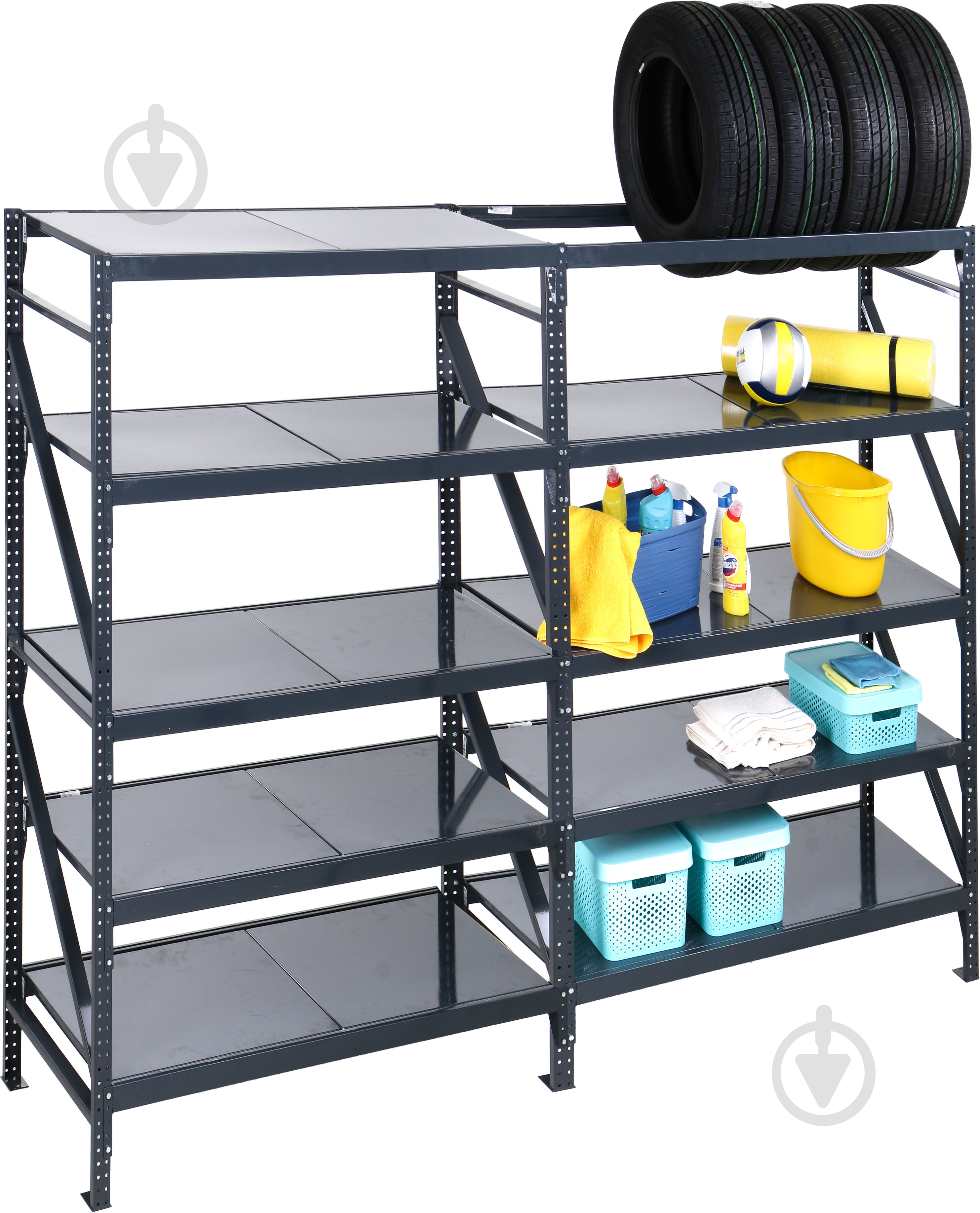 Стелаж «Атлант-400» 2 секции на 10 полок 1800x2520x550 мм графит - фото 2 Стелаж «Атлант-400» 2 секции на 10 полок 1800x2520x550 мм графит - фото 2