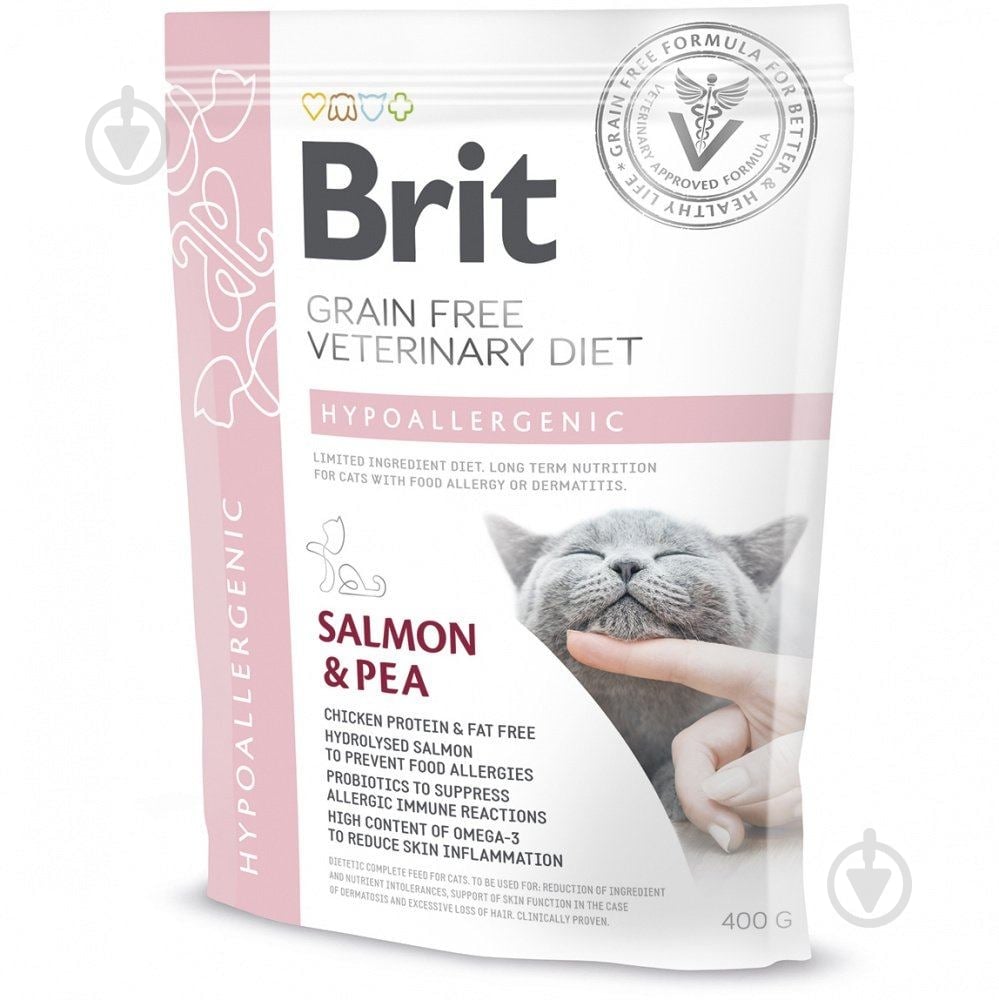Корм сухий для дорослих котів Brit VetDiets з харчовою алергією та непереносимістю інгредієнтів лосось, горох 400 г - фото 1