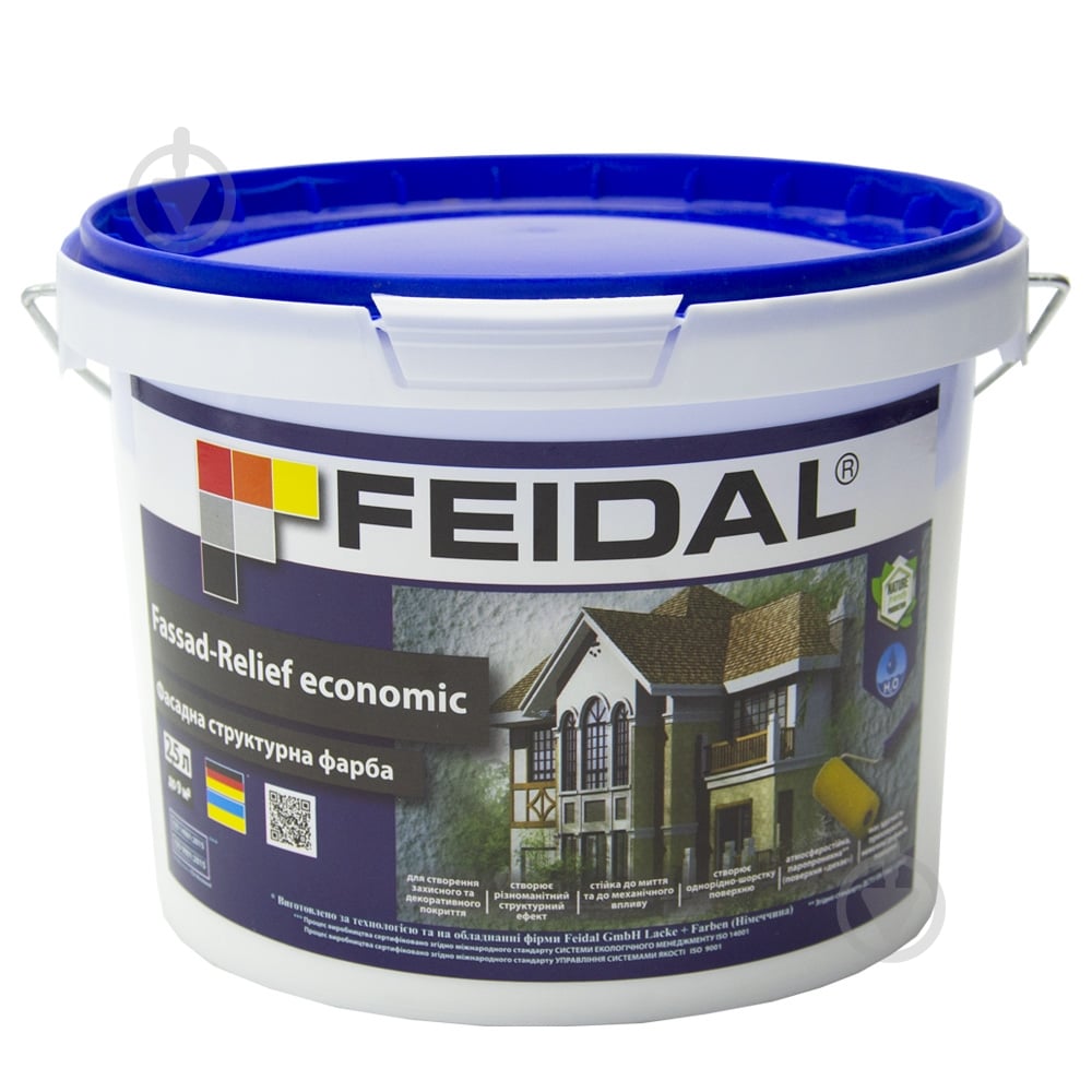 Рельефная краска акриловая структурная Feidal Fassad-Relief economic мат белый 2,5 л - фото 1
