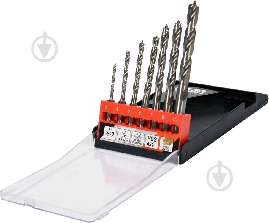 Набір свердел по дереву YATO d3-4-5-6-7-8-10 мм HEX 1/4" HSS 4241 7 шт. YT-33873 - фото 2 Набір свердел по дереву YATO d3-4-5-6-7-8-10 мм HEX 1/4" HSS 4241 7 шт. YT-33873 - фото 2