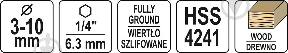 Набір свердел по дереву YATO d3-4-5-6-7-8-10 мм HEX 1/4" HSS 4241 7 шт. YT-33873 - фото 5 Набір свердел по дереву YATO d3-4-5-6-7-8-10 мм HEX 1/4" HSS 4241 7 шт. YT-33873 - фото 5