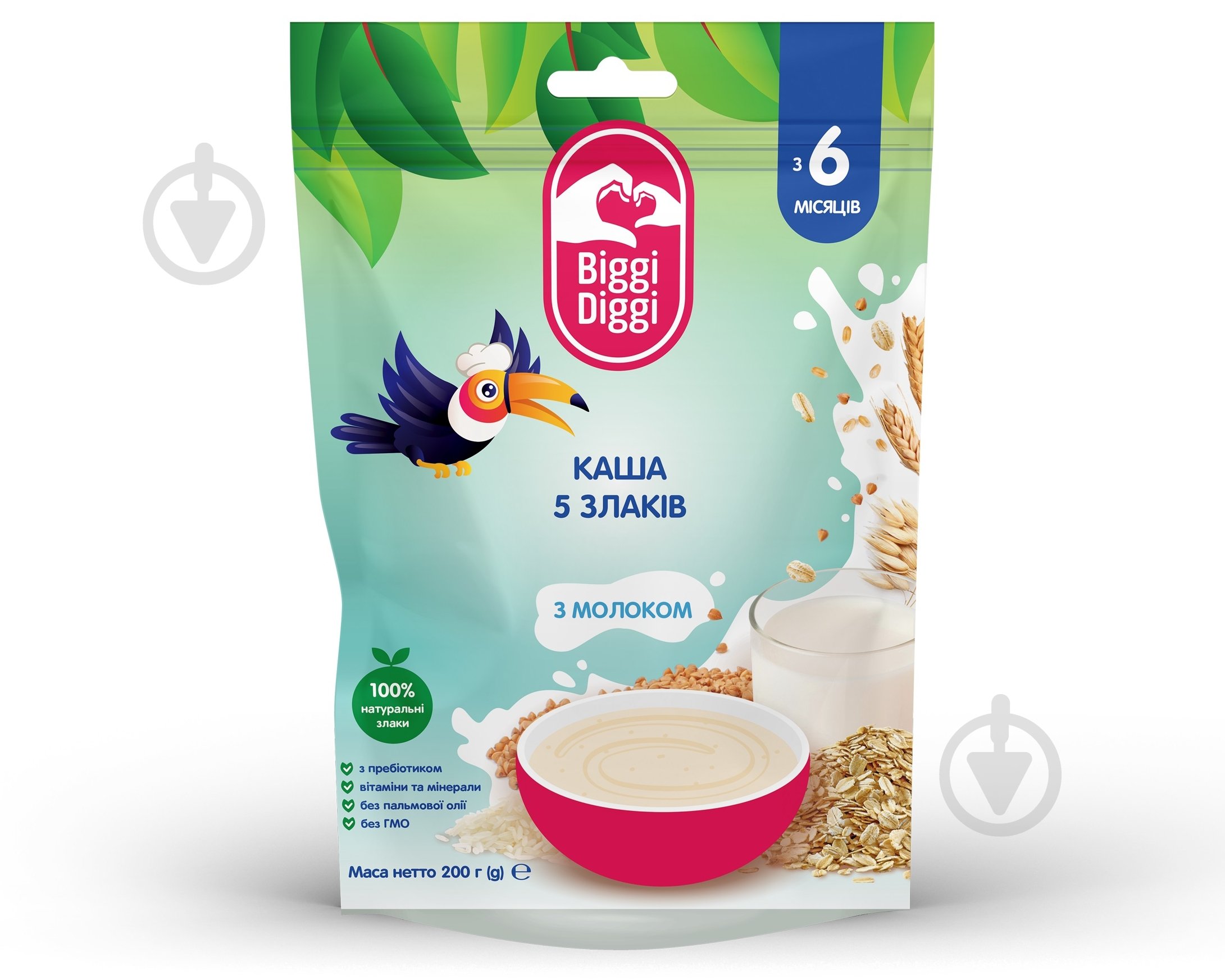 Каша молочная BiggiDiggi от 6 месяцев 5 злаков 200 г - фото 1