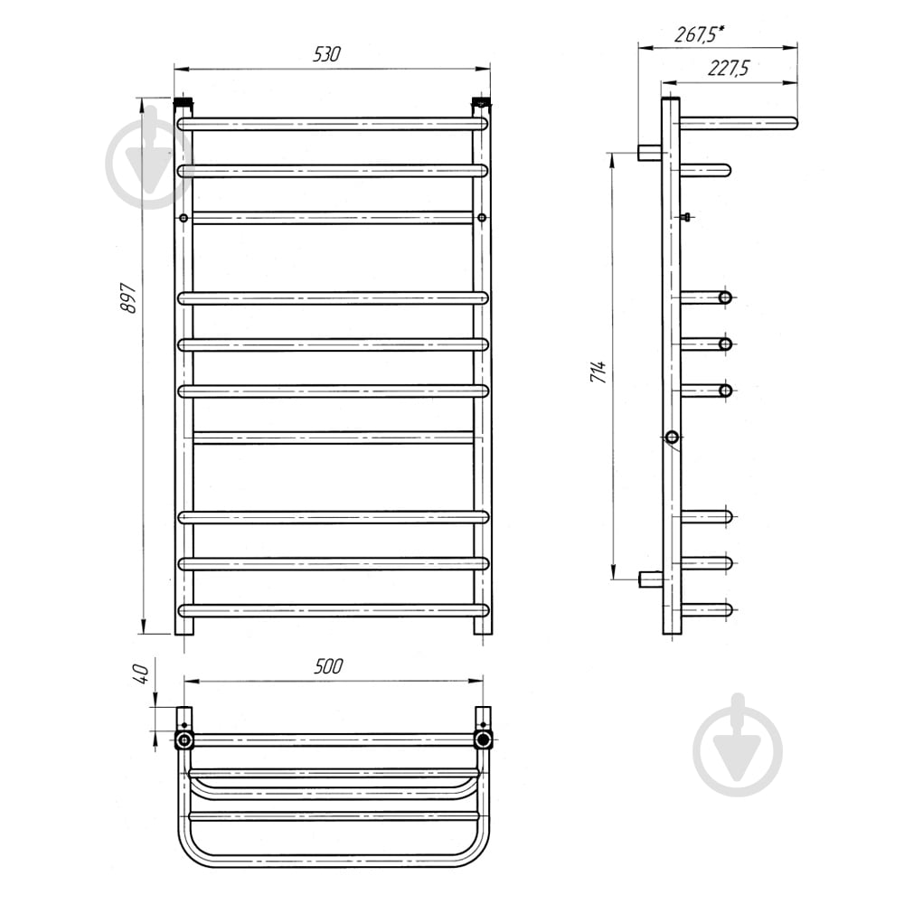 Рушникосушарка Evro-Termo Ерідан П10 500 х 900 з полицею - фото 6
