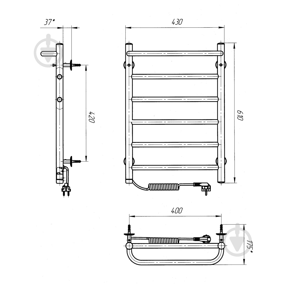 Рушникосушарка електрична Evro-Termo Аура П6 400 х 600 Електро Л.П. S3 - фото 6
