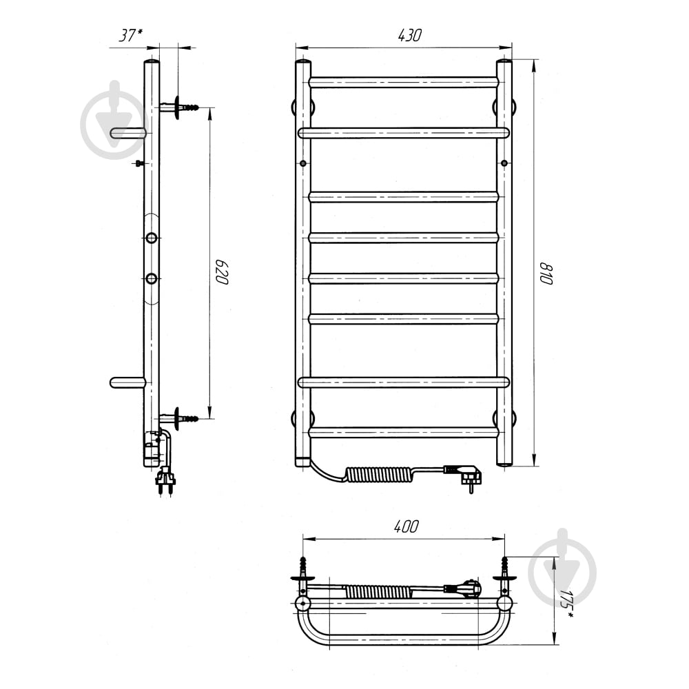 Рушникосушарка електрична Evro-Termo Аура П8 400 х 800 Електро Л.П. S3 - фото 6