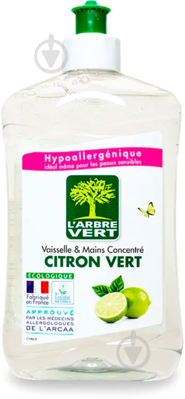Рідина для ручного миття посуду L'Arbre Vert Лайм 0,5 л - фото 1