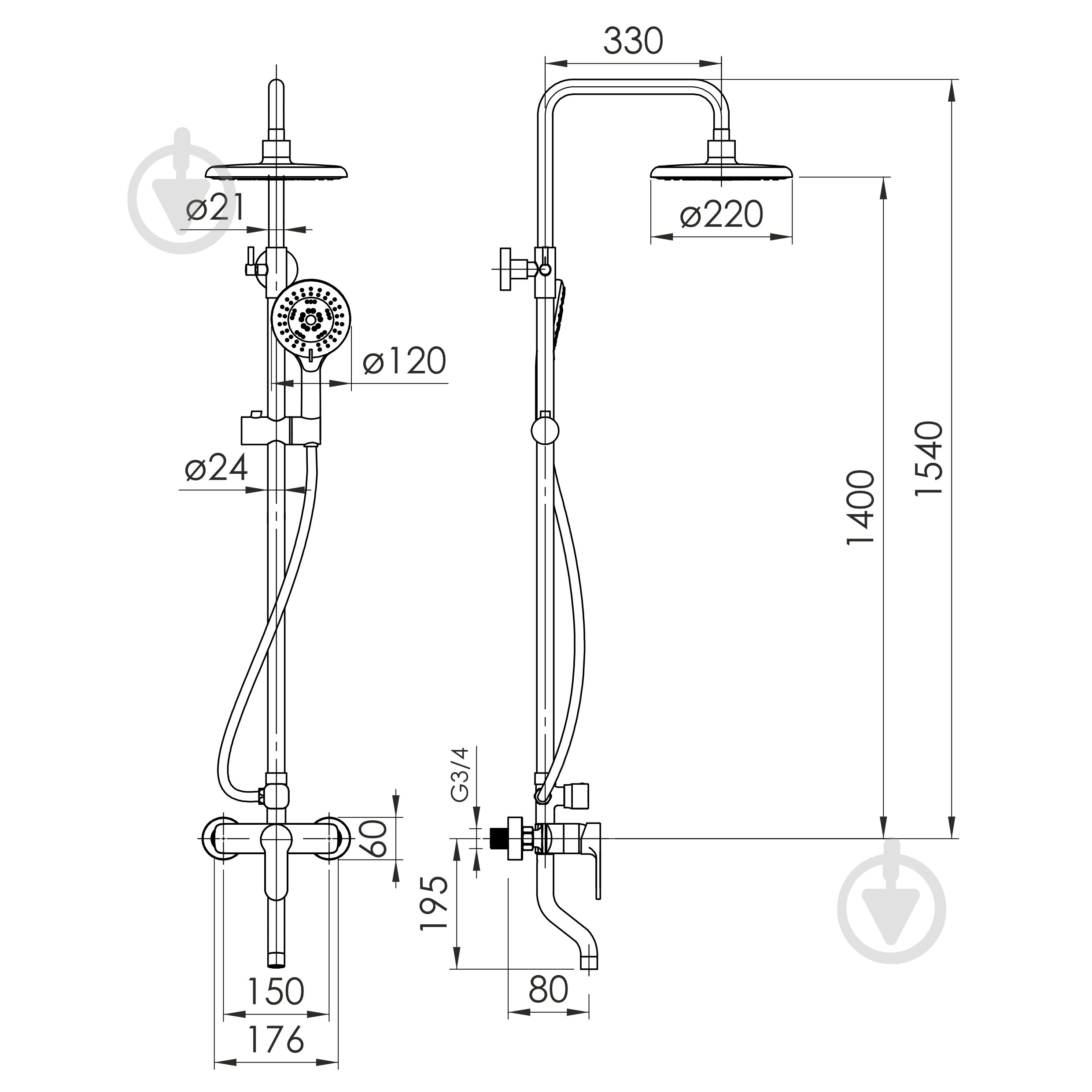 Душова система Imprese MODUS B (змішувач для душа з виливом), хром - фото 2