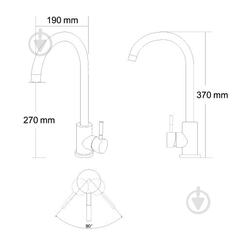 Змішувач для кухні RJ RAINBOW U-вилив, чорний - фото 2