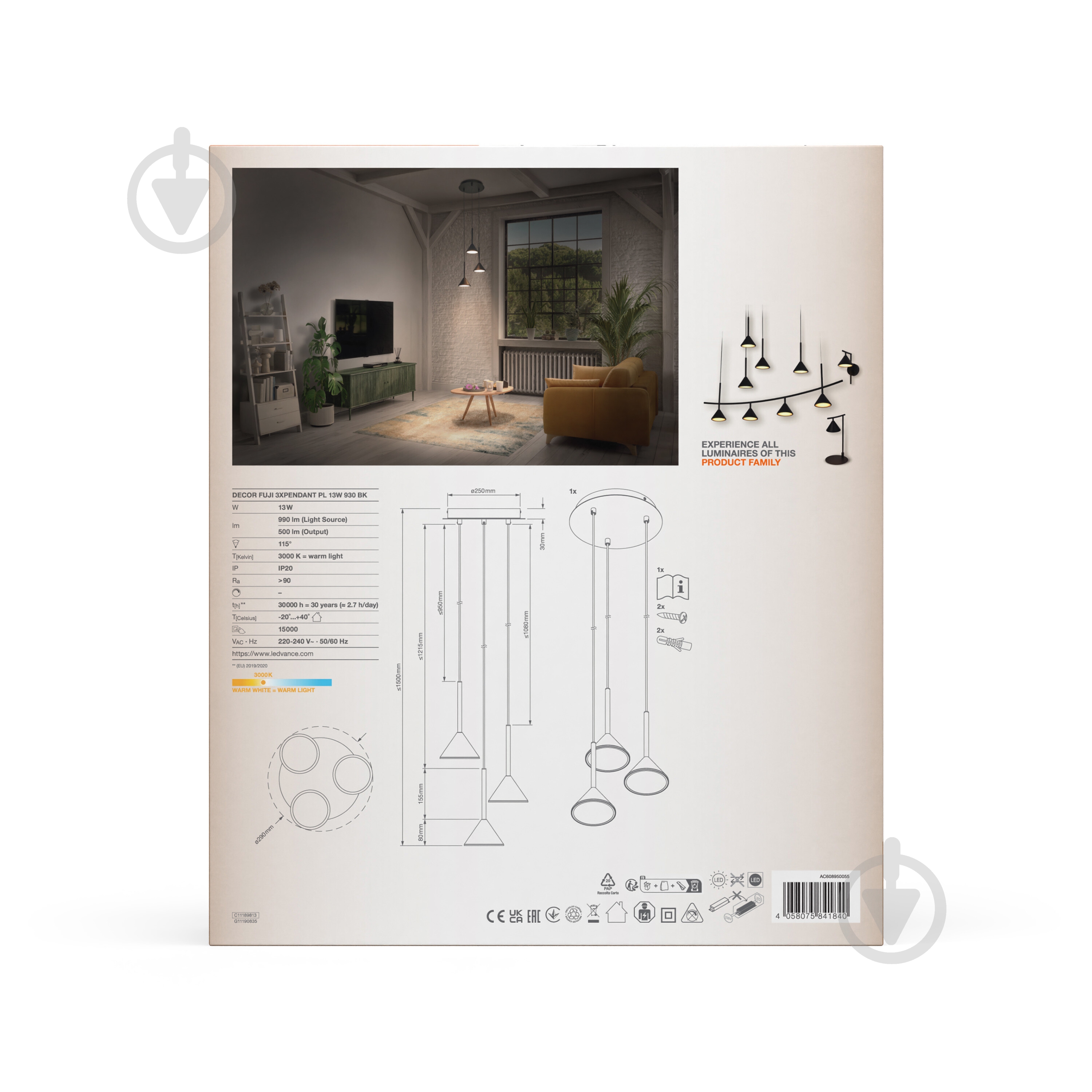 Подвес Ledvance DECOR FUJI 3XPENDANT 13 Вт черный - фото 9 Подвес Ledvance DECOR FUJI 3XPENDANT 13 Вт черный - фото 9