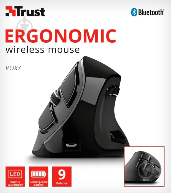 Миша Trust Voxx Rechargeable Ergonomic WL Black (23731) black (23731) - фото 18