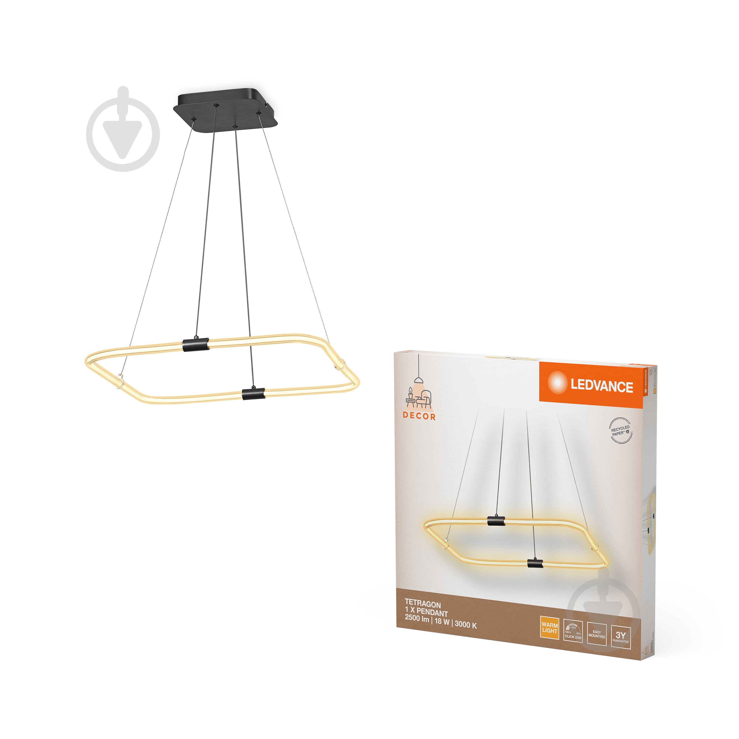 Підвіс Ledvance Decor Tetragon Pendant Click DIM 3000К 18 Вт чорний - фото 1 Підвіс Ledvance Decor Tetragon Pendant Click DIM 3000К 18 Вт чорний - фото 1