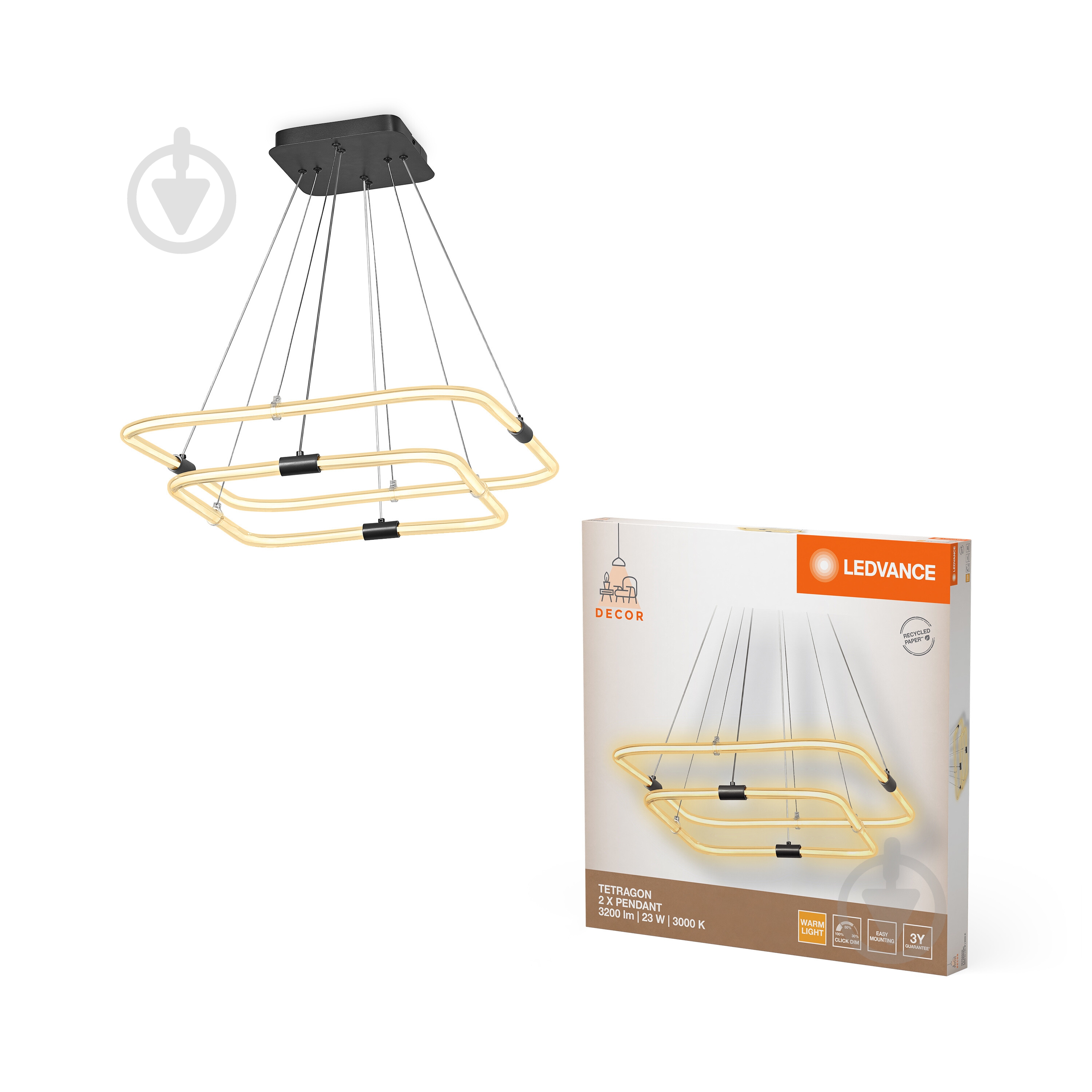 Подвес Ledvance Decor Tetragon 2XPendant Click DIM 3000К 23 Вт черный - фото 1 Подвес Ledvance Decor Tetragon 2XPendant Click DIM 3000К 23 Вт черный - фото 1