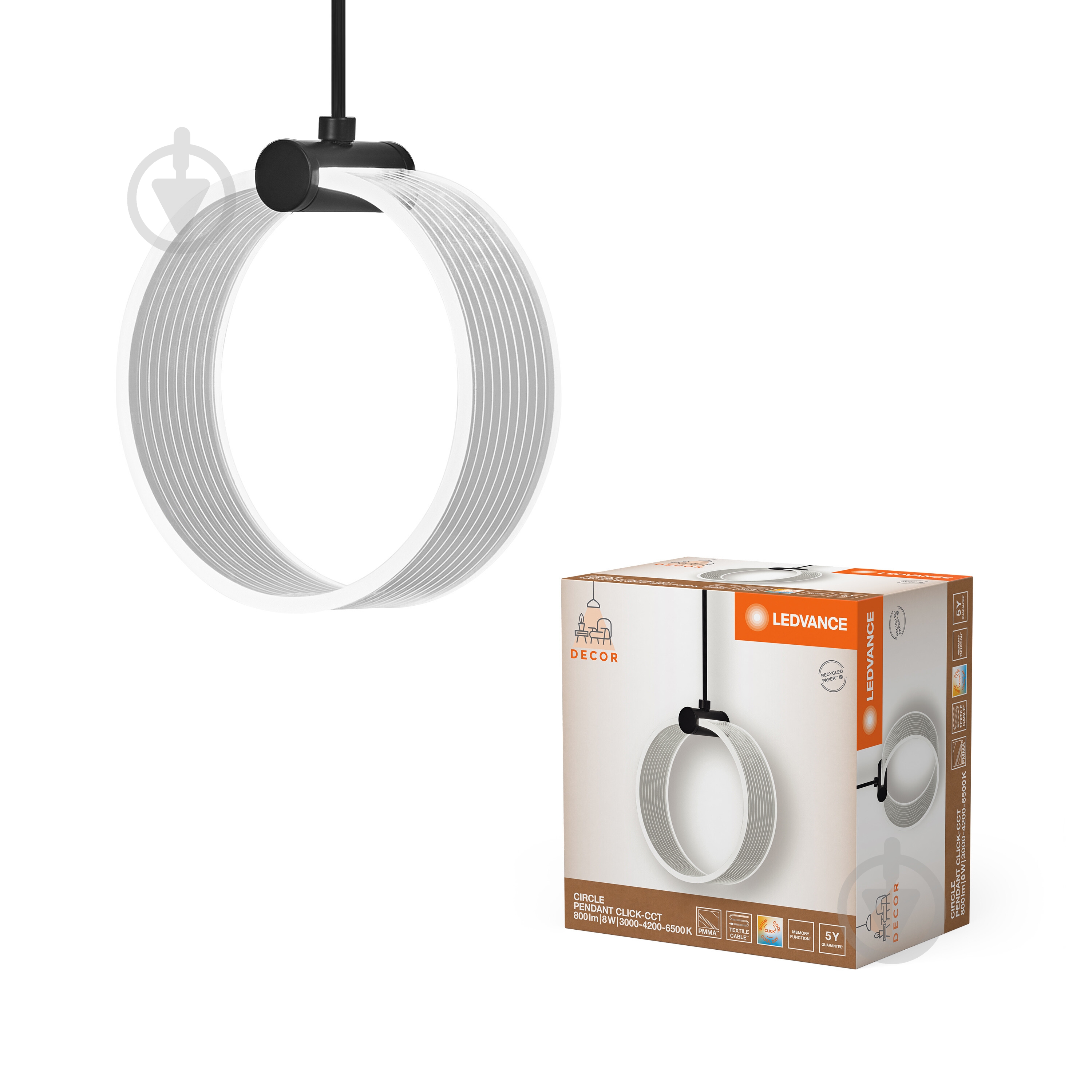 Подвес Ledvance Decor Circle 1XPendant Click CCT 3000/4200/6500K 8 Вт черный - фото 1
