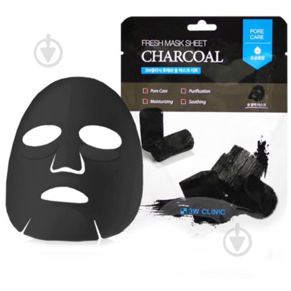 Маска для лица 3W Clinic тканевая Fresh Charcoal 23 мл - фото 1