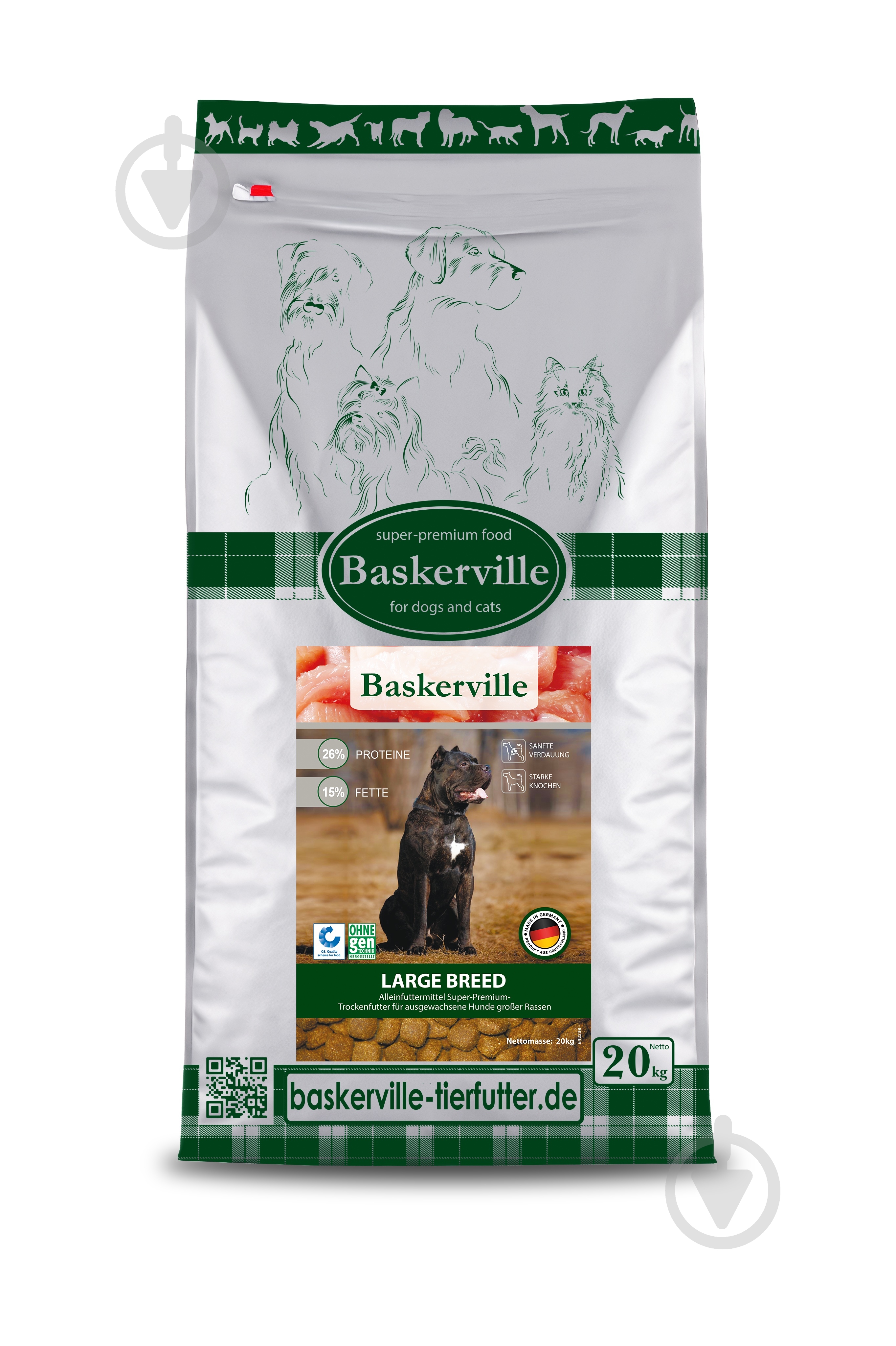 Корм сухой для взрослых собак крупных и гигантских пород Baskerville Large Breed 20 кг - фото 1 Корм сухой для взрослых собак крупных и гигантских пород Baskerville Large Breed 20 кг - фото 1