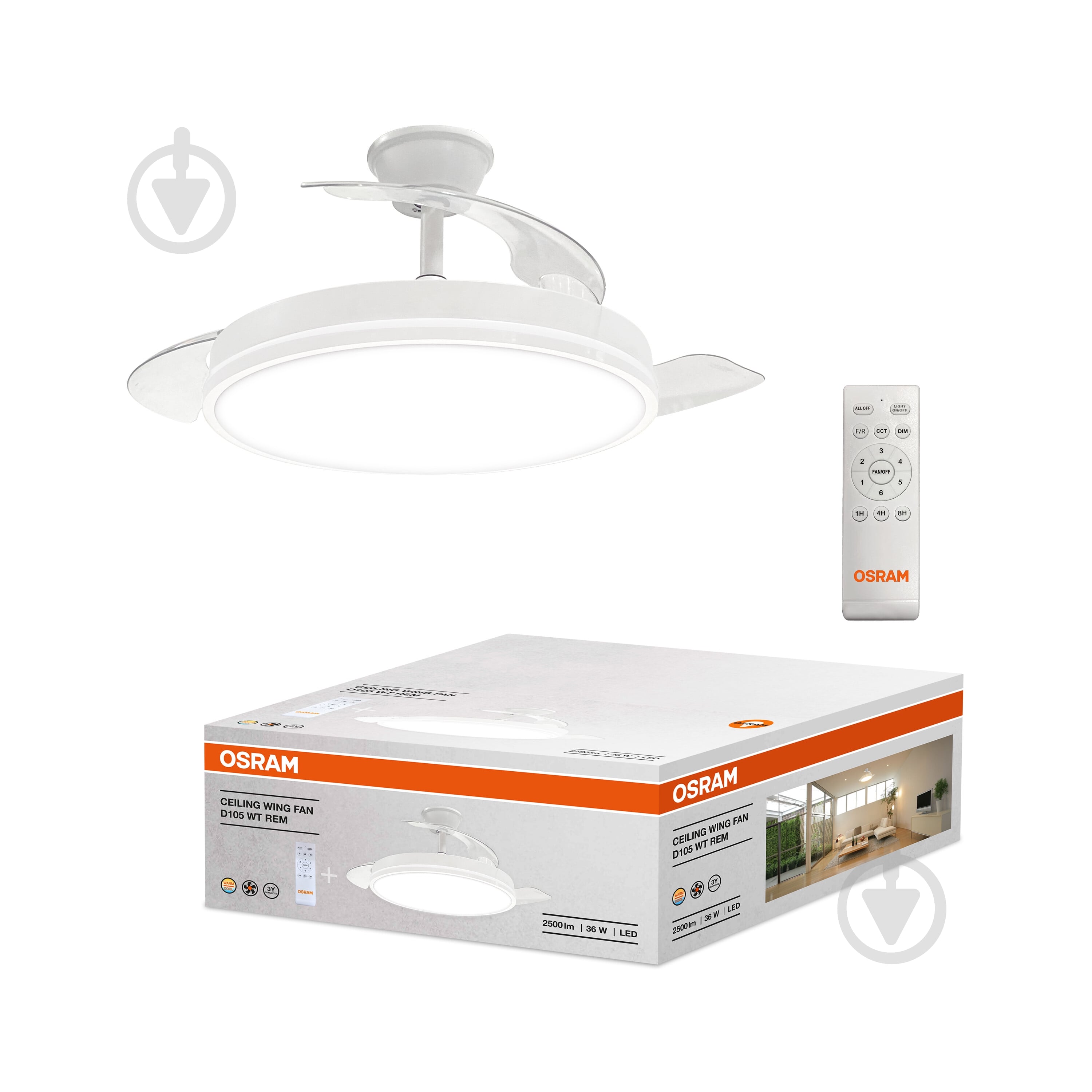 Люстра-вентилятор Osram CEILING WING 36 Вт white FAN WING WT - фото 1 Люстра-вентилятор Osram CEILING WING 36 Вт white FAN WING WT - фото 1