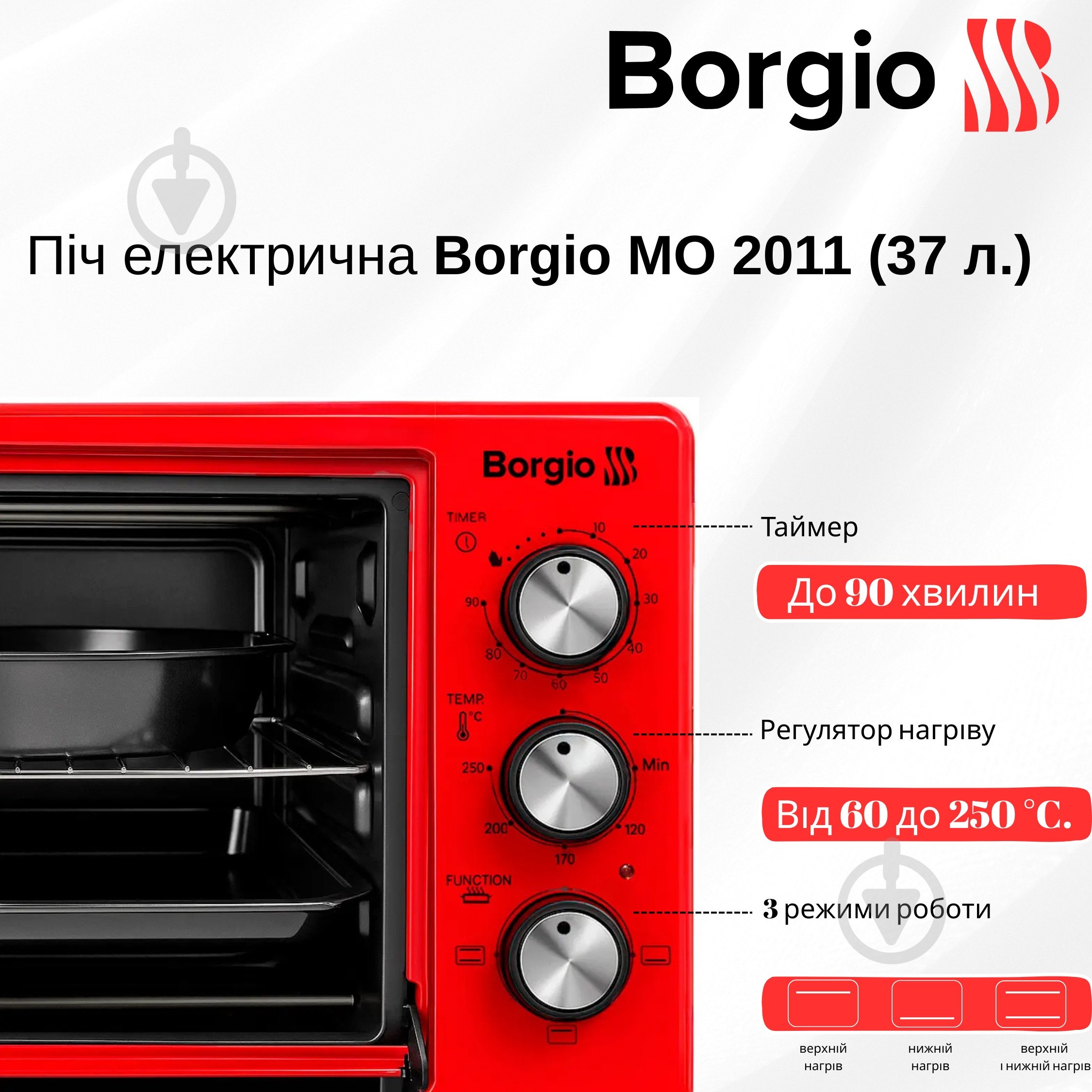 Електрична піч Borgio MO 2011 Red - фото 2 Електрична піч Borgio MO 2011 Red - фото 2