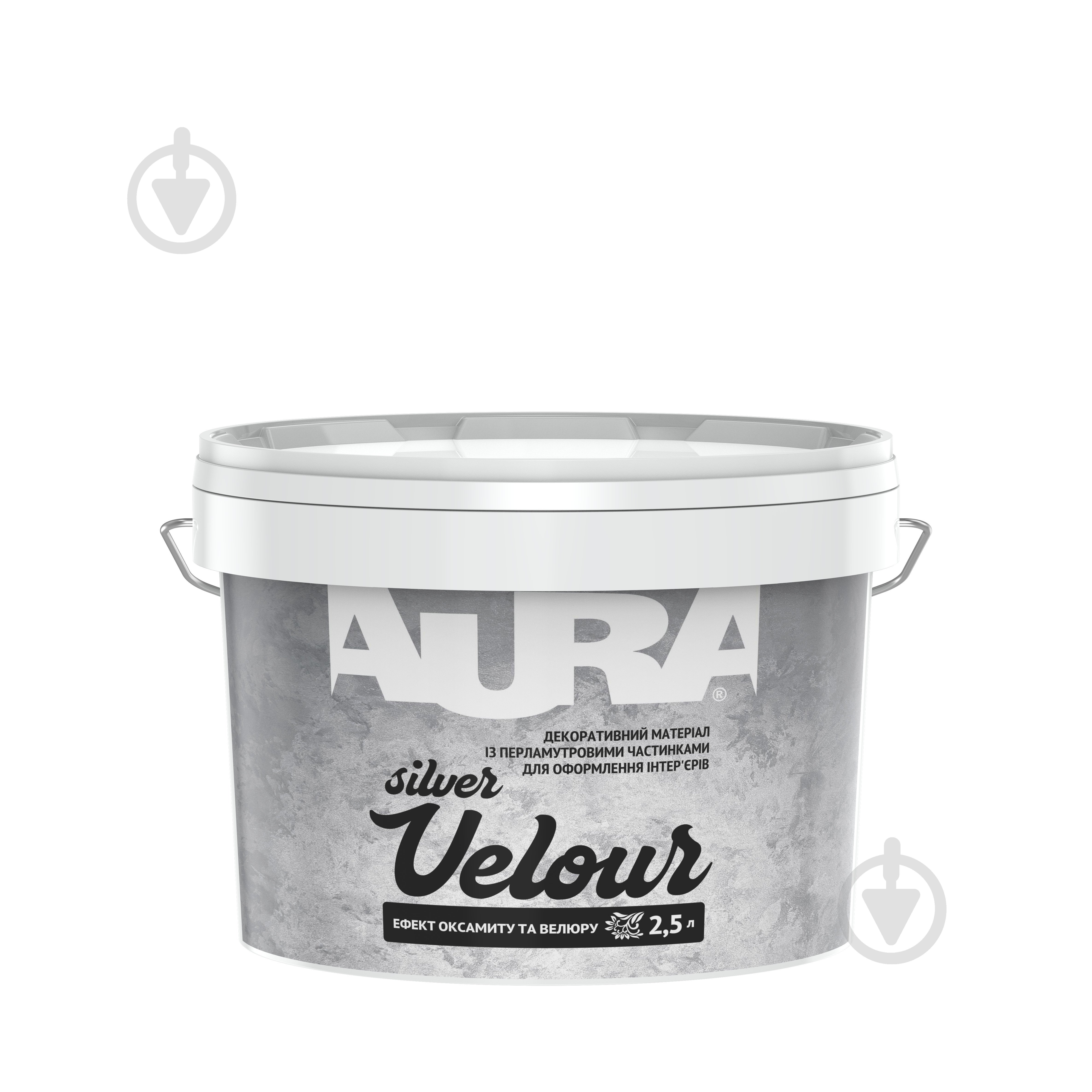 Декоративне покриття Aura Ефект оксамиту Velour Silver 2,5 л 3 кг - фото 1 Декоративне покриття Aura Ефект оксамиту Velour Silver 2,5 л 3 кг - фото 1