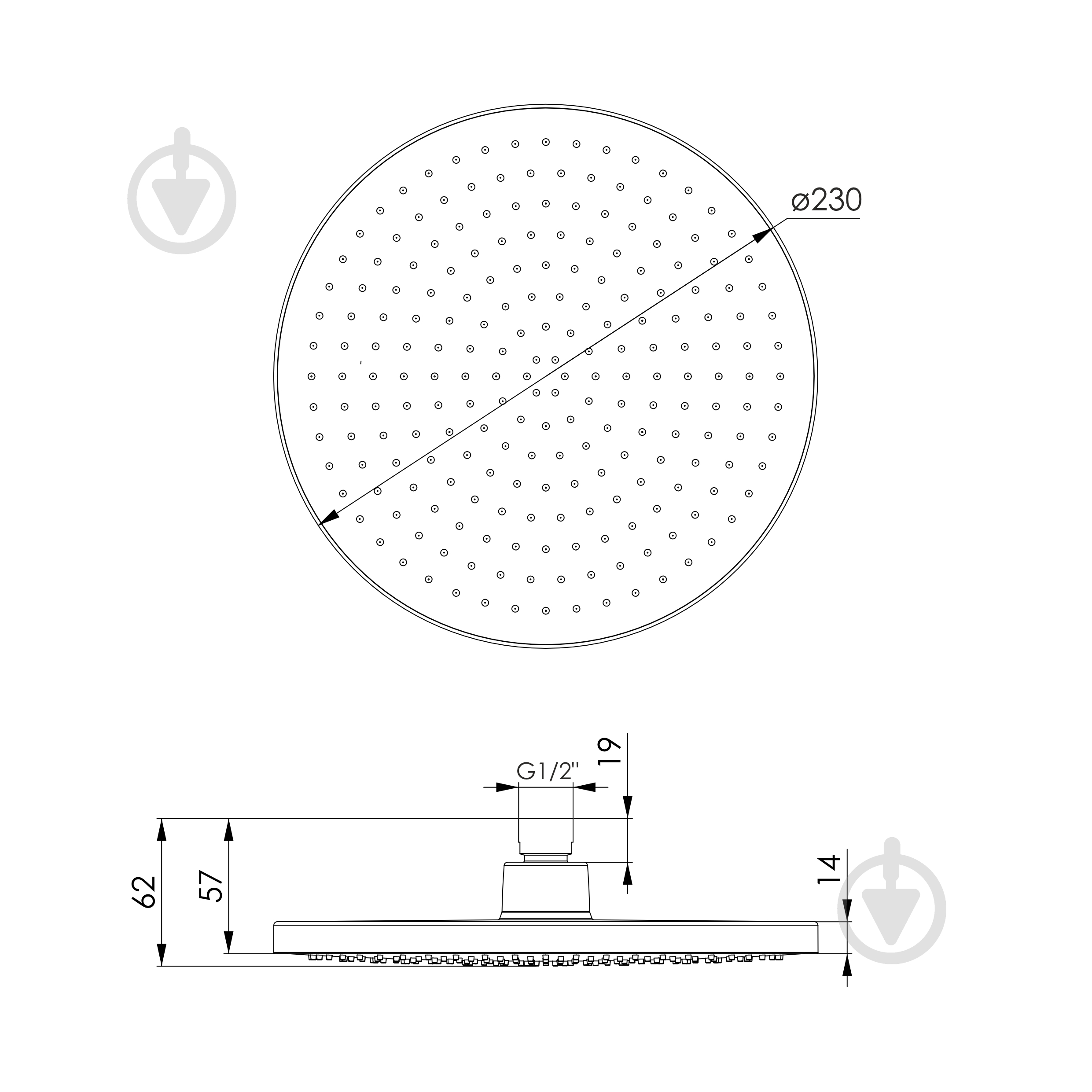 Верхний душ Imprese LSR-230BR d230 мм ABS хром (f02600101AH) - фото 2
