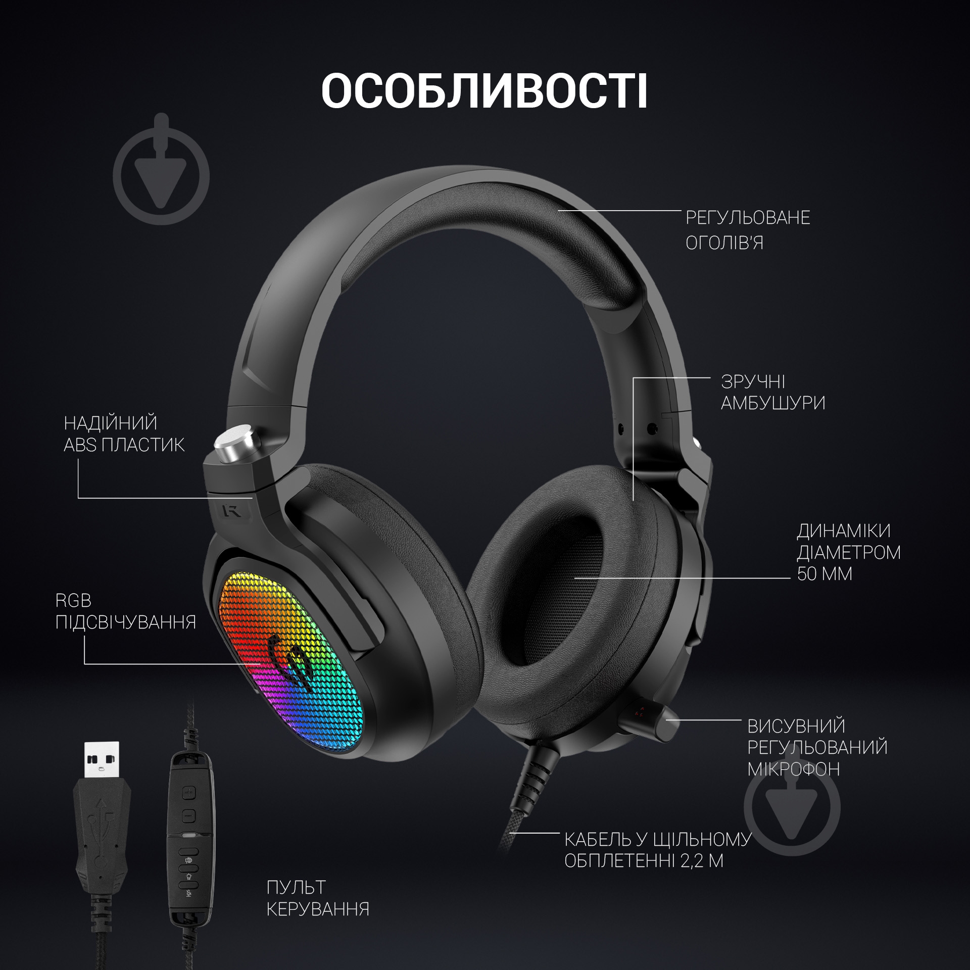 Гарнитура игровая GamePro HS1300 RGB black (HS1300) - фото 16
