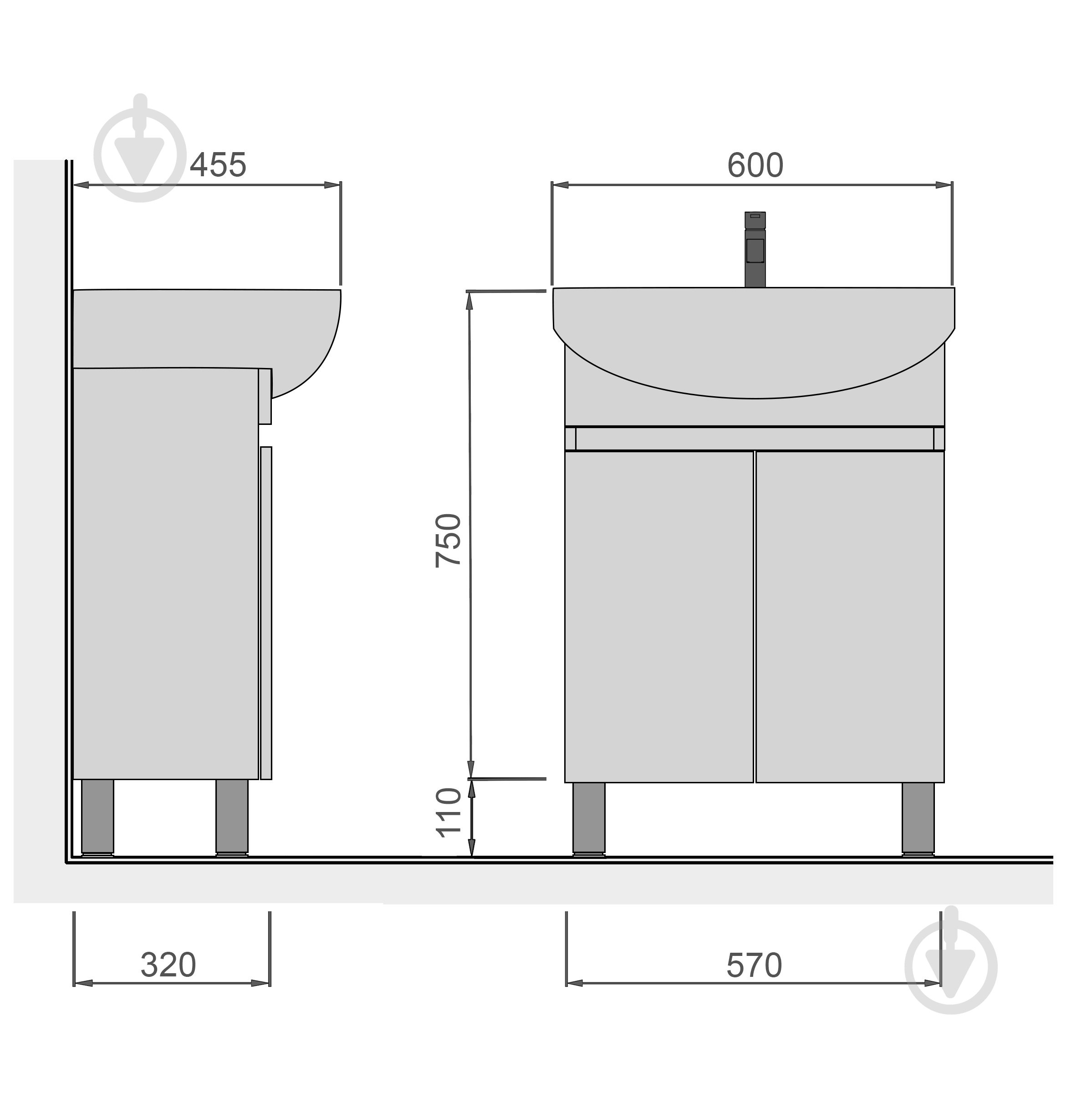 Тумба напольная Мойдодыр Фокус 60 с умывальником Runa 60 / Лотос 60 - фото 7