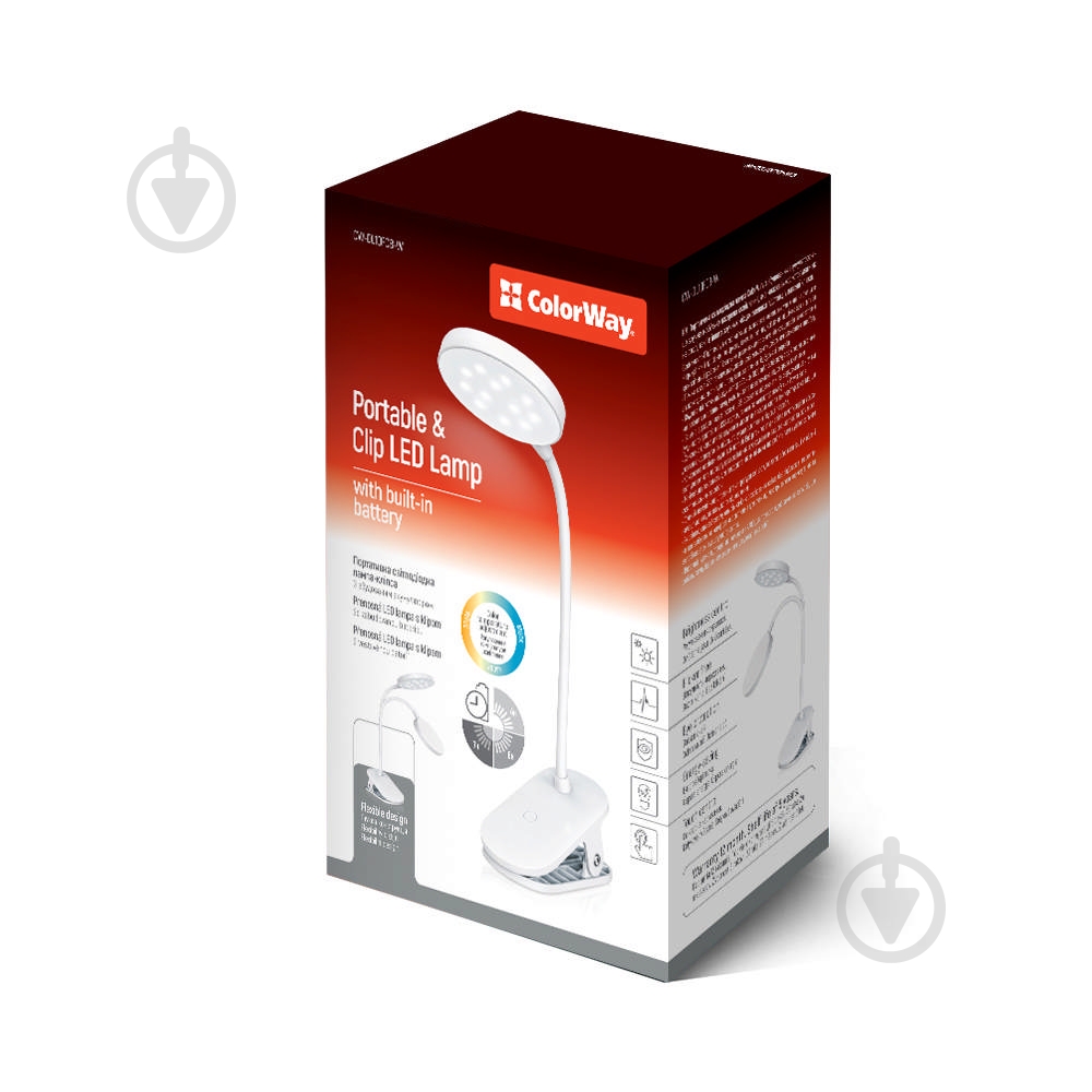 Настільна лампа ColorWay Flexible & Clip 2 із вбудованим акумулятором 24x3,5 Вт білий CW-DL10FCB-W - фото 1